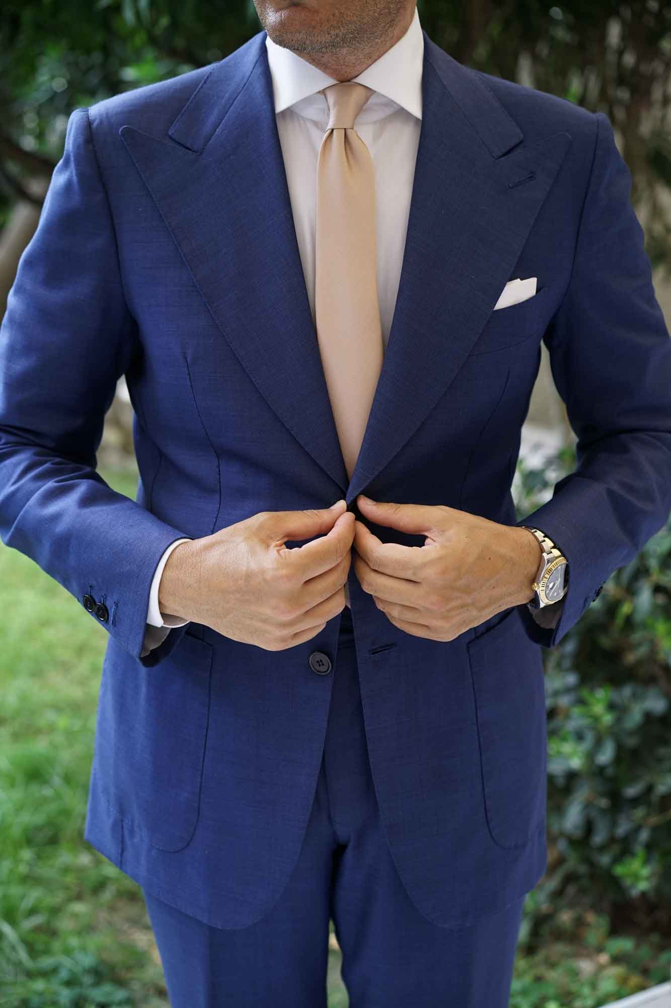 Champagne Gold Metallic Weave Skinny Tie - Image 9