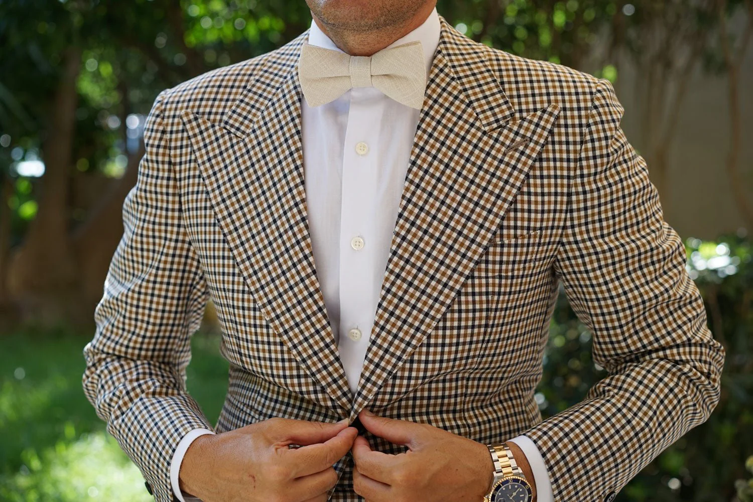 Champagne Ivory Linen Bow Tie - Image 3