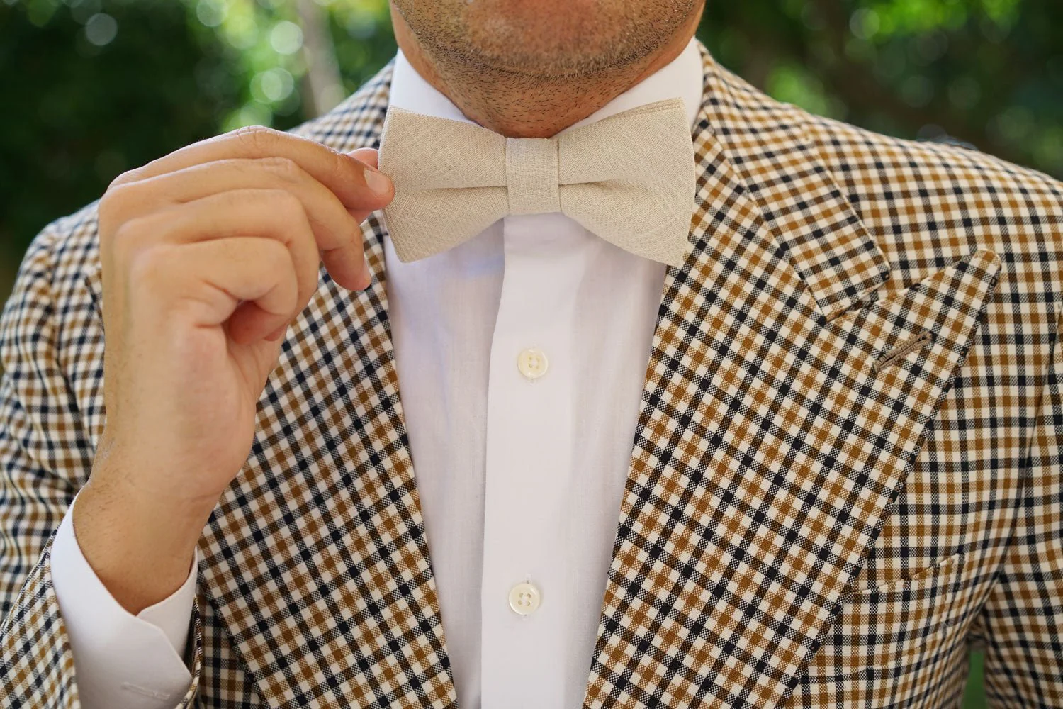 Champagne Ivory Linen Bow Tie - Image 4