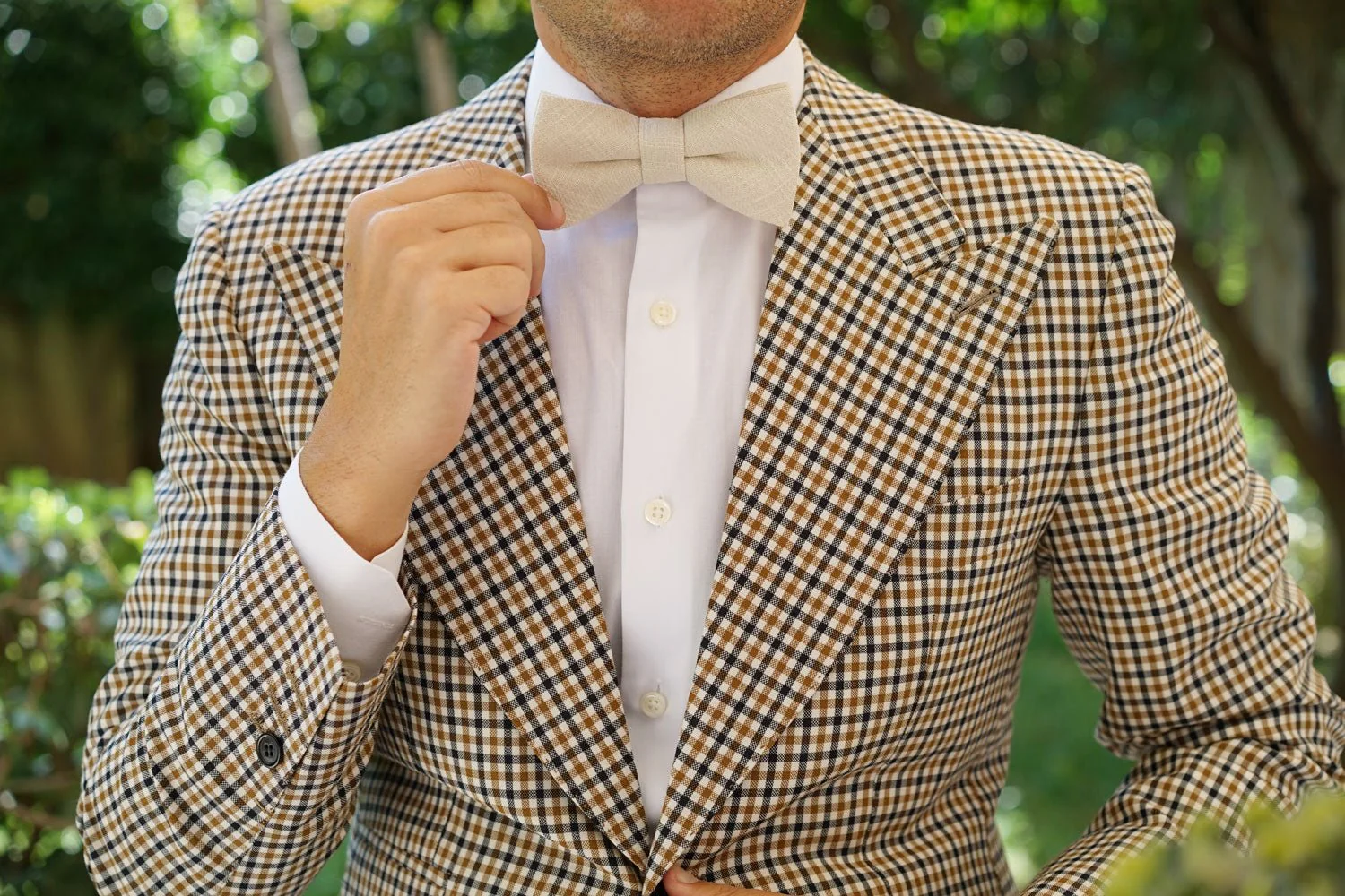 Champagne Ivory Linen Bow Tie - Image 6