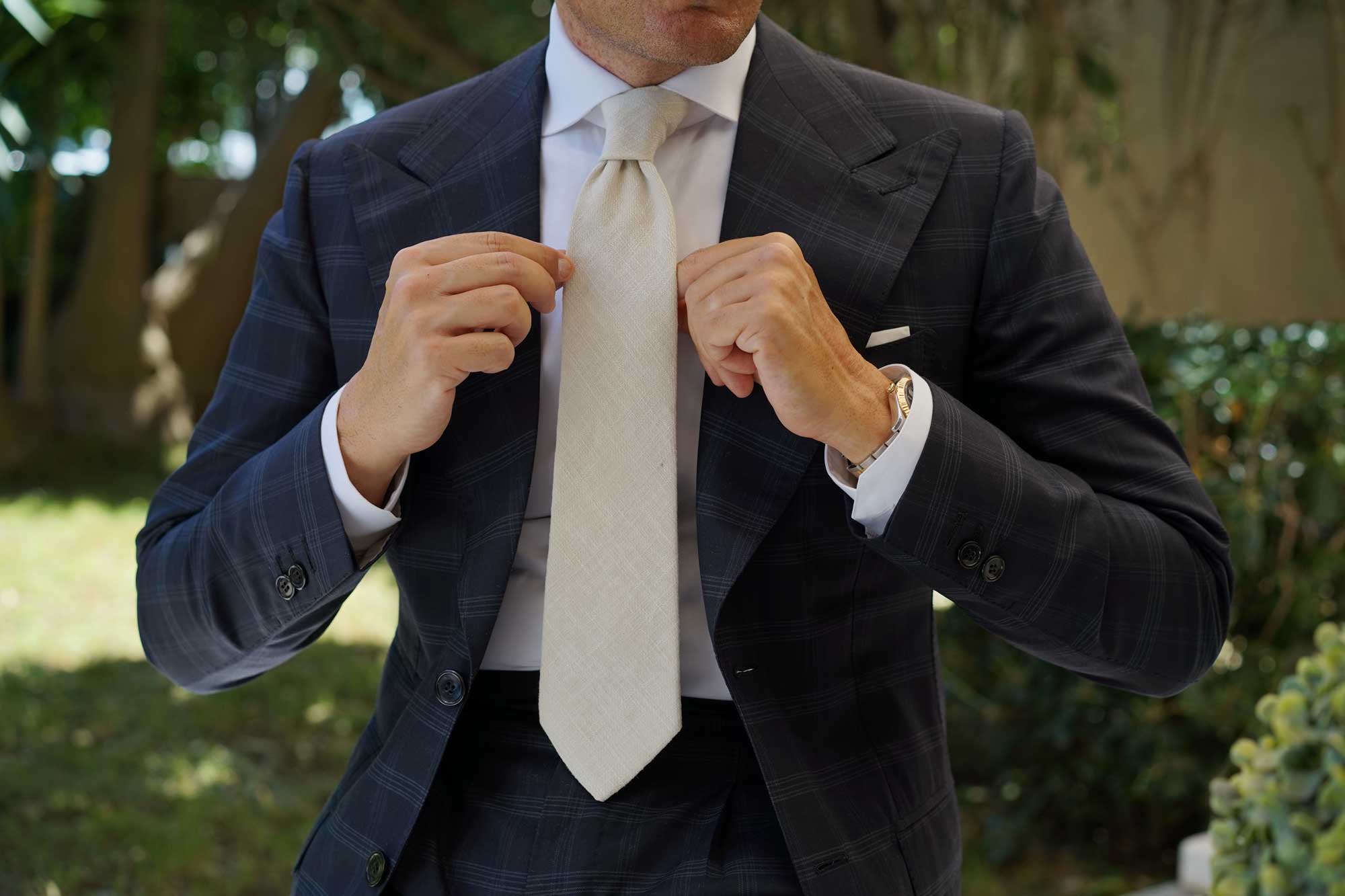 Champagne Ivory Linen Necktie - Image 10