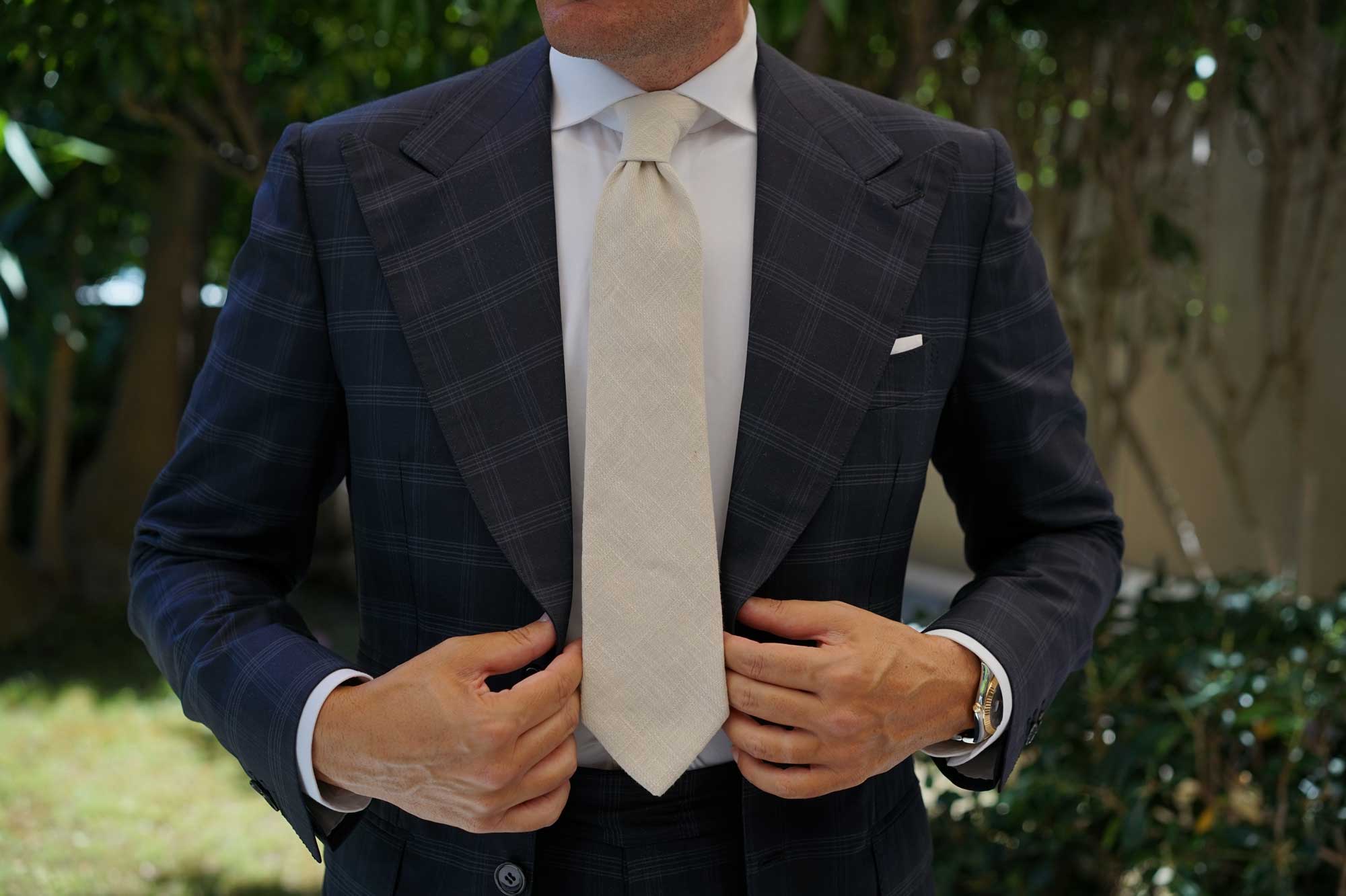 Champagne Ivory Linen Necktie - Image 11