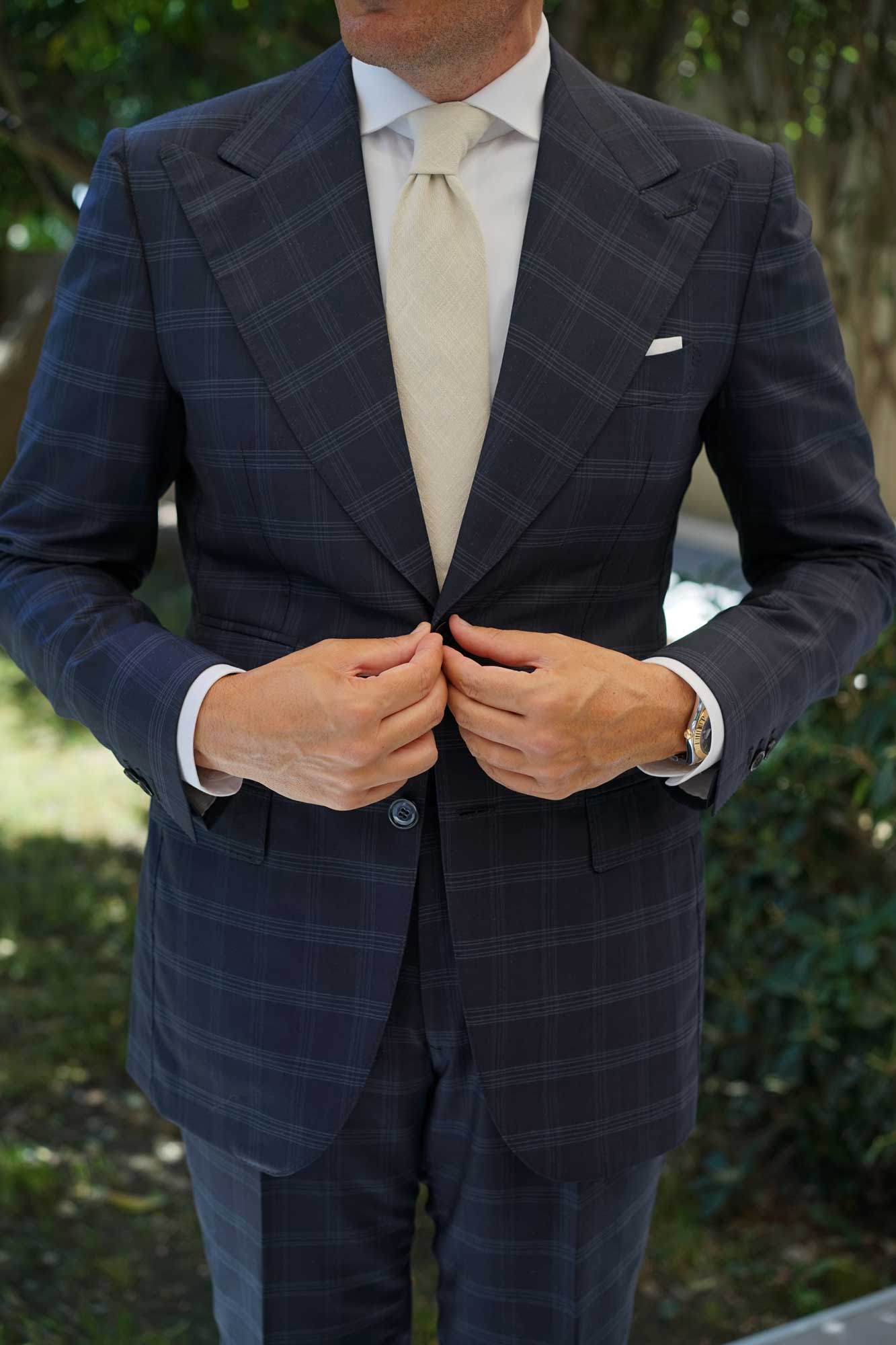 Champagne Ivory Linen Necktie - Image 12