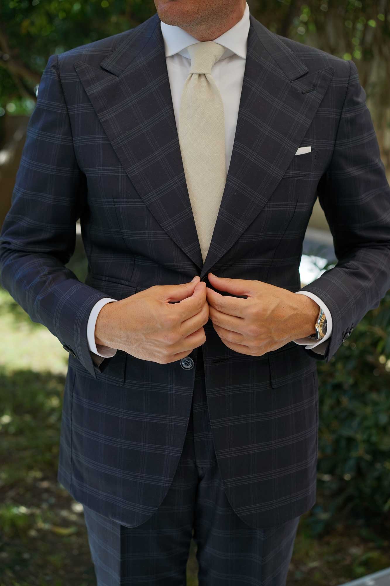 Champagne Ivory Linen Necktie - Image 5