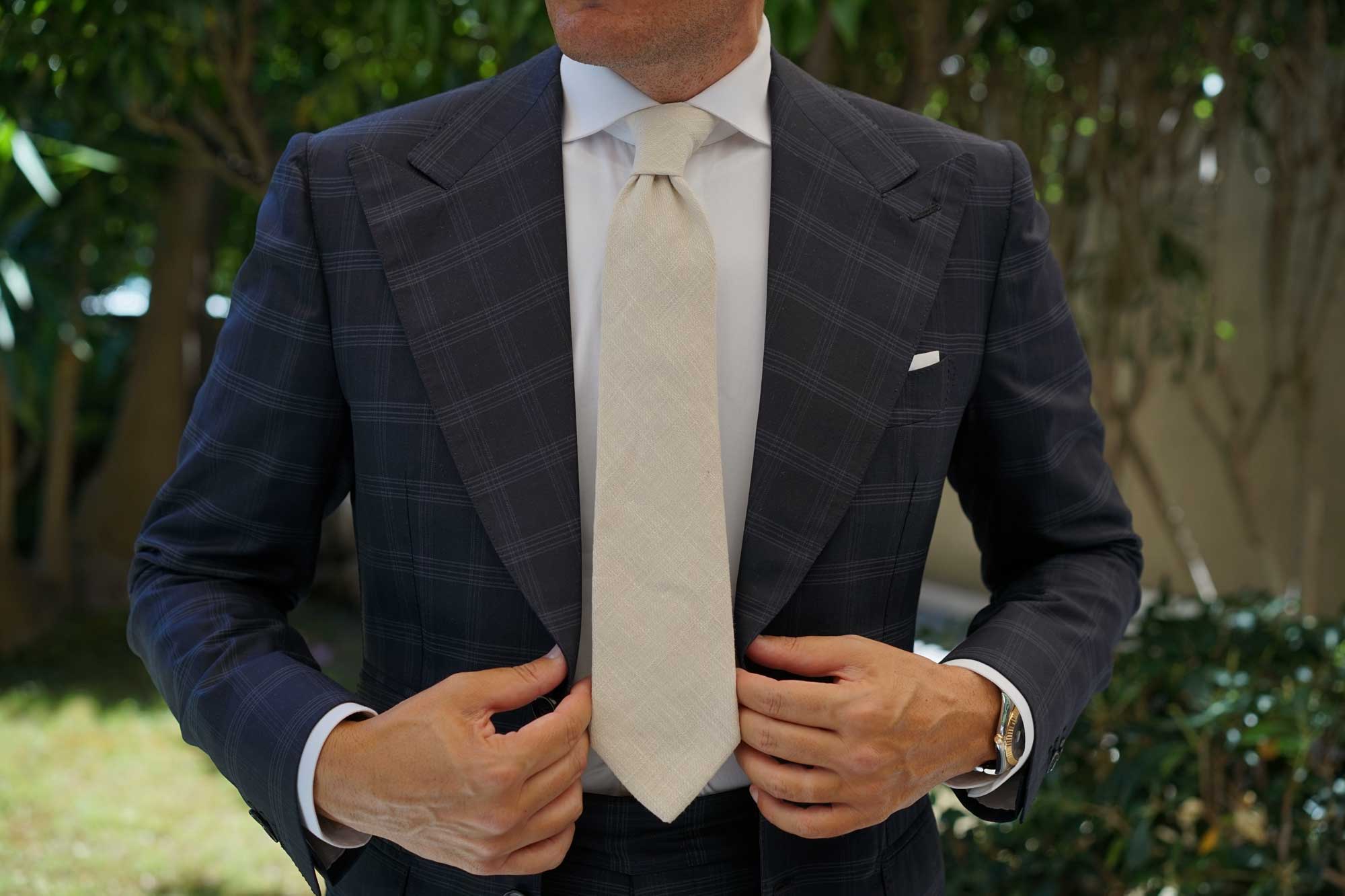 Champagne Ivory Linen Necktie - Image 6