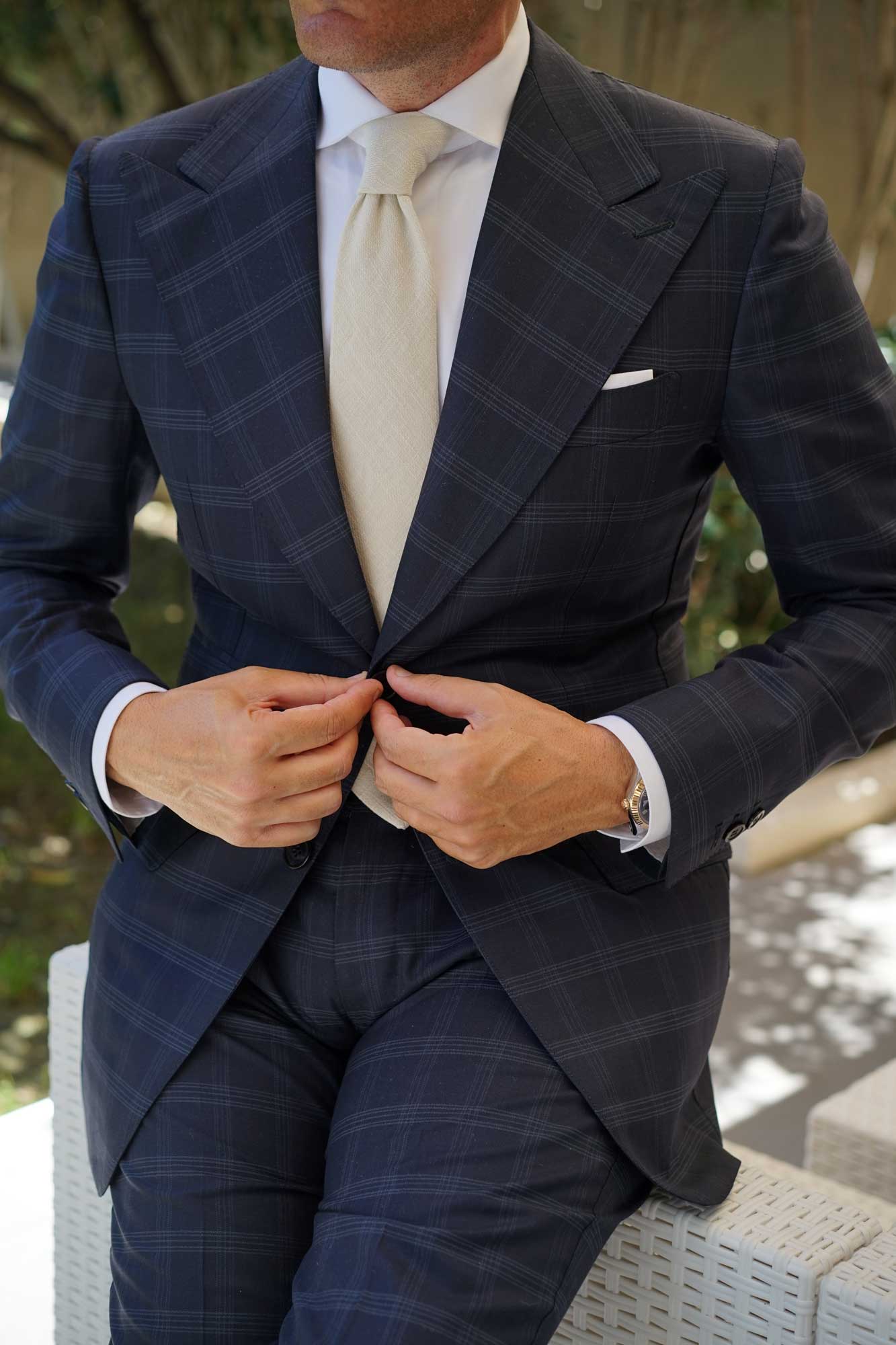 Champagne Ivory Linen Necktie - Image 7