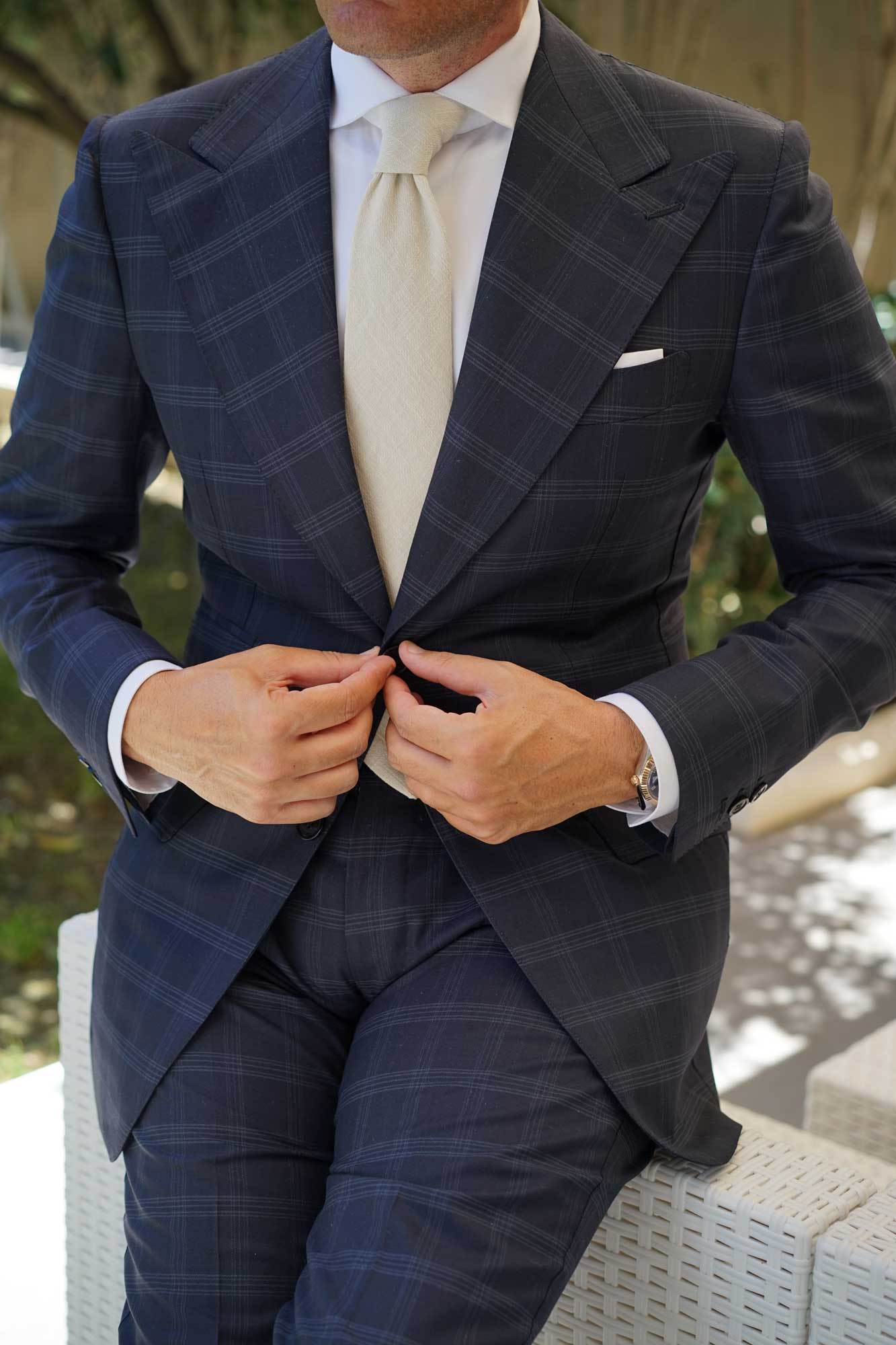 Champagne Ivory Linen Necktie - Image 9