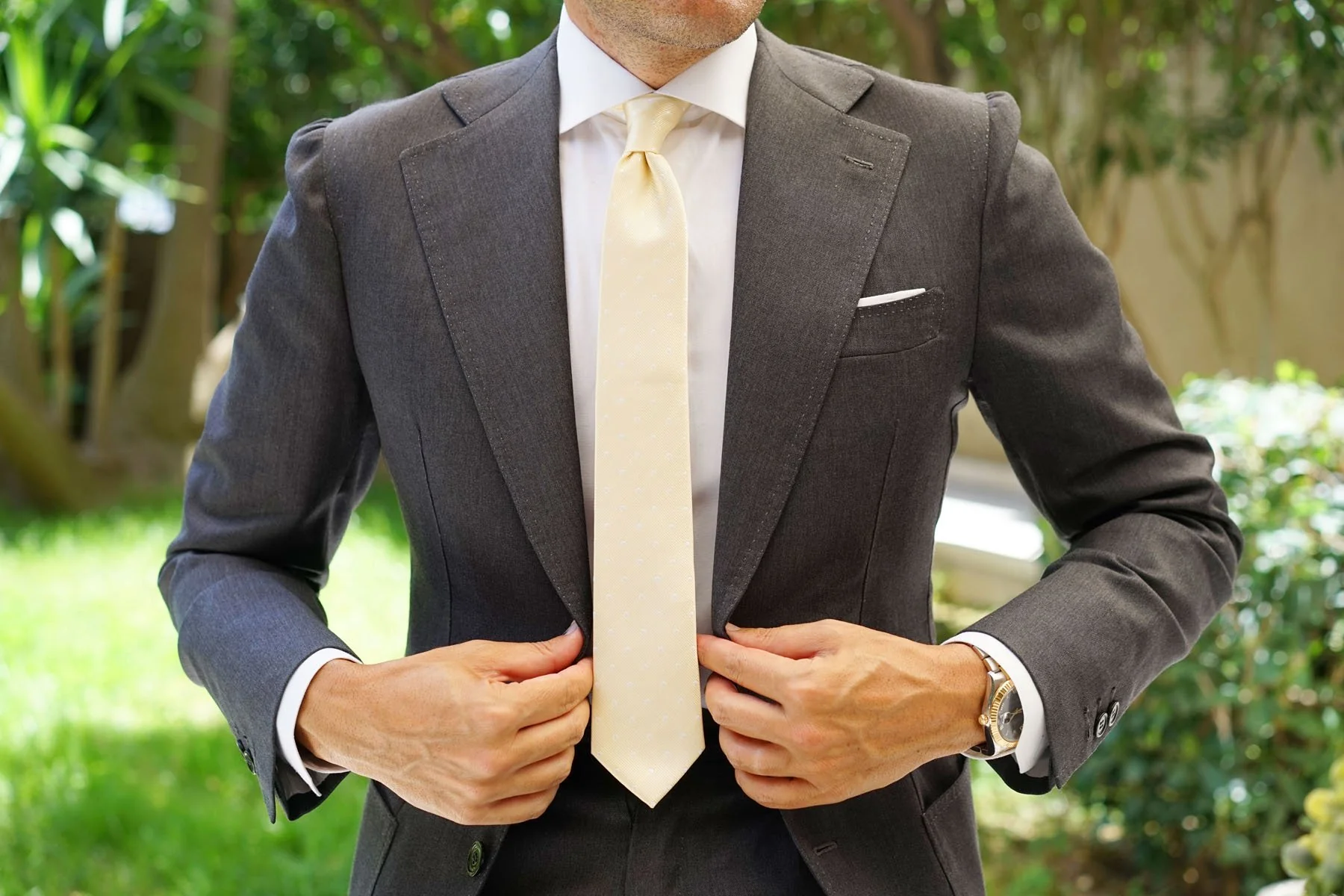 Champagne Polka Dot Skinny Tie - Image 6
