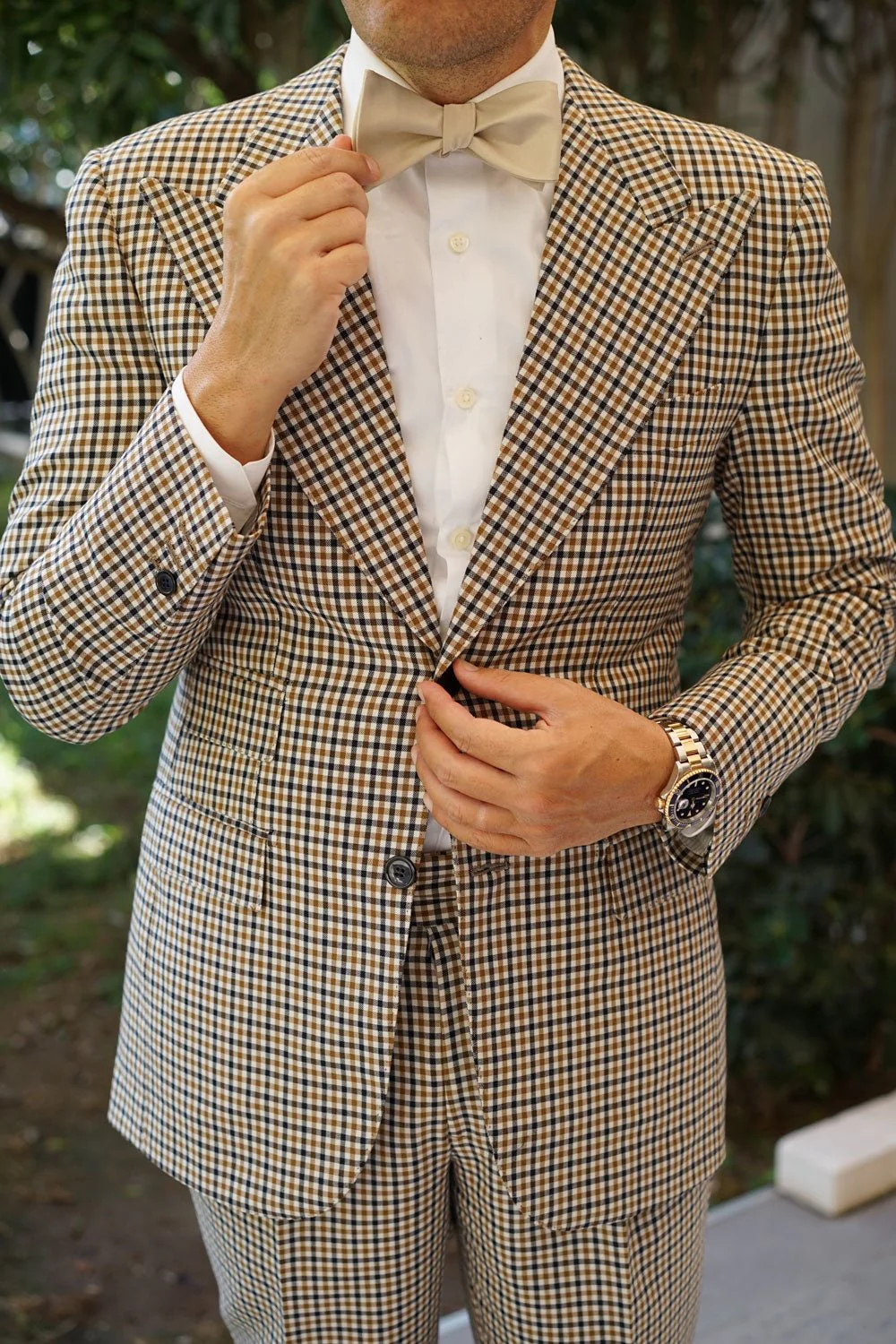 Champagne Satin Self Bow Tie - Image 5