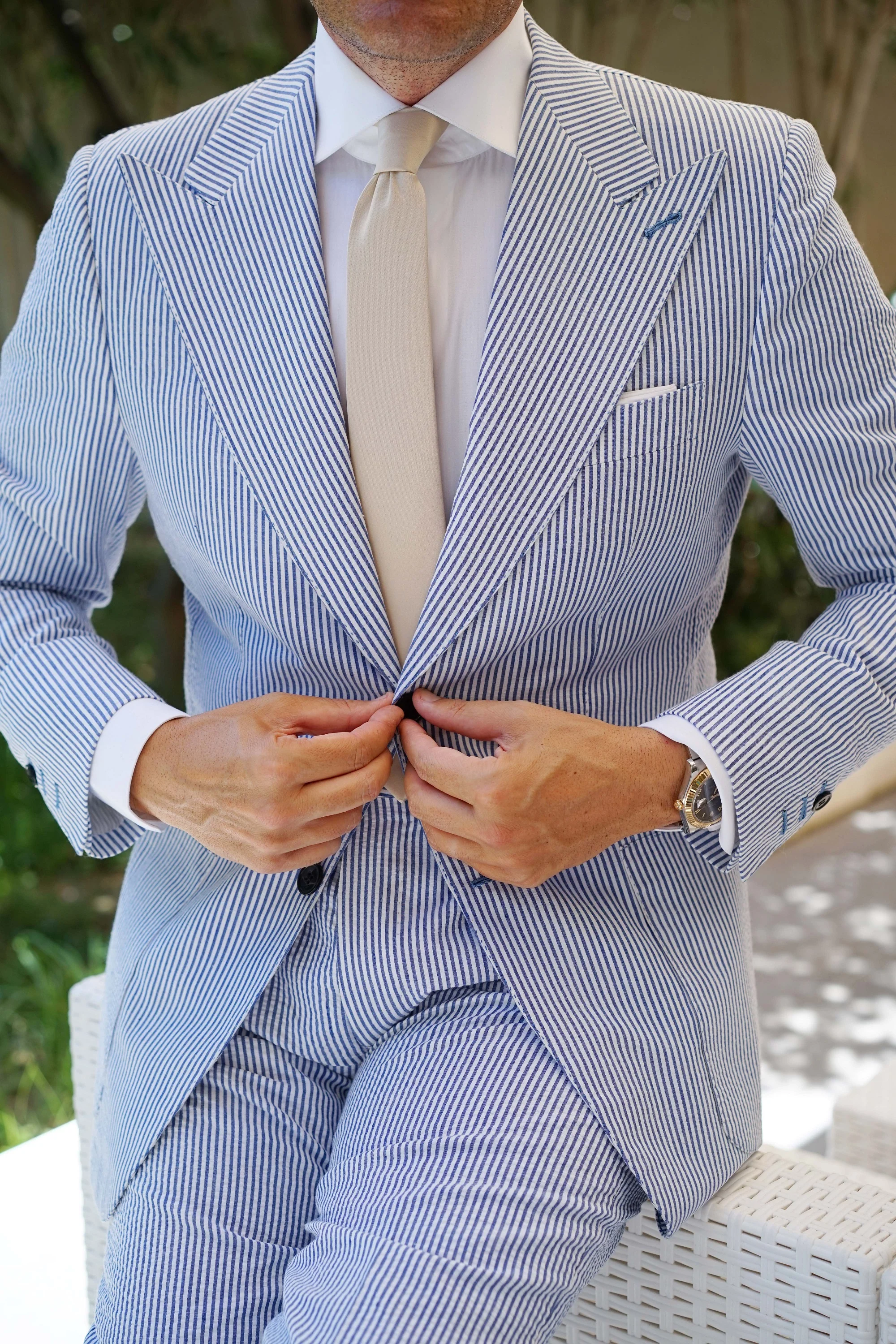 Champagne Satin Skinny Tie - Image 11