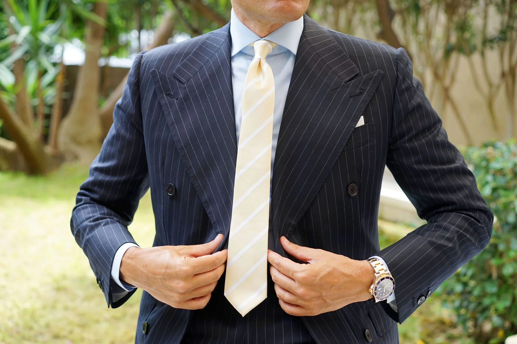 Champagne Stripe Skinny Tie - Image 4