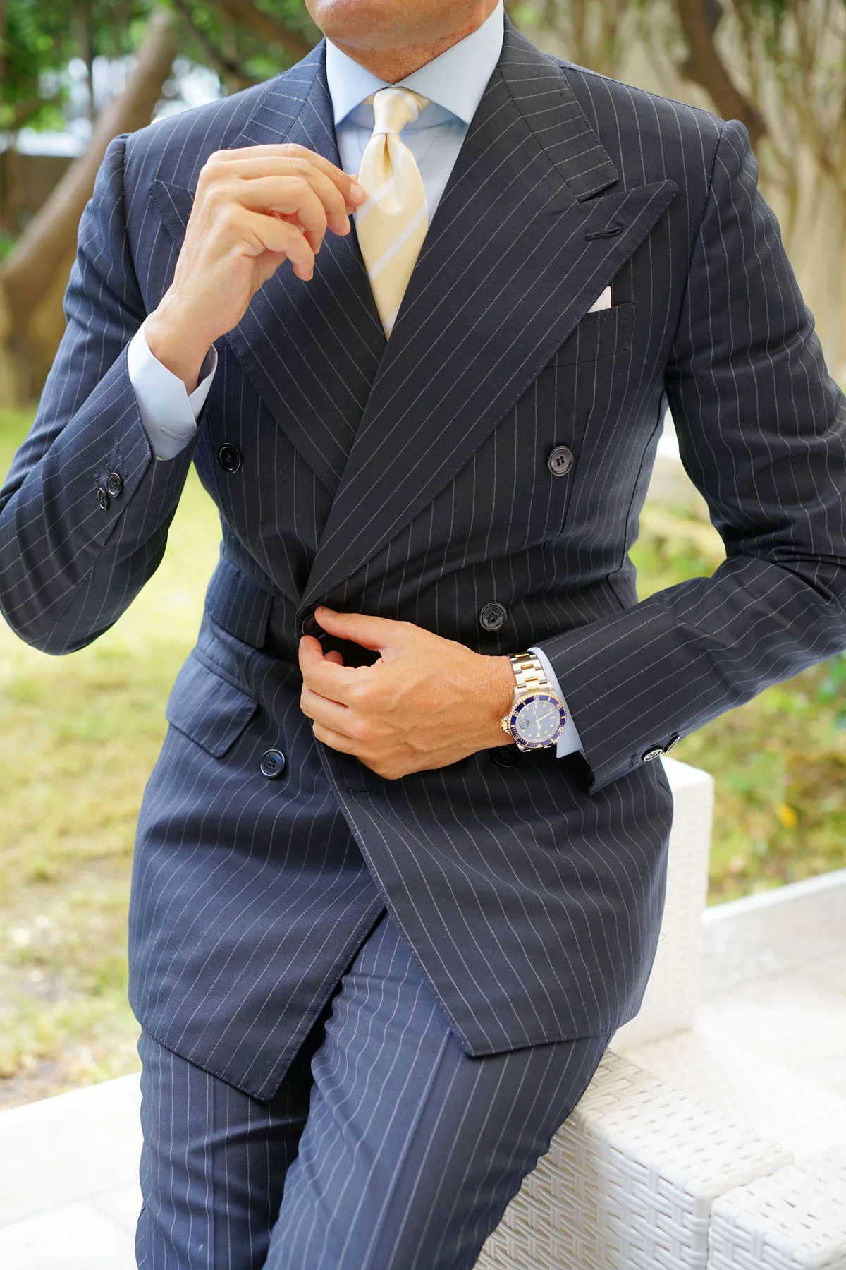 Champagne Stripe Skinny Tie - Image 7