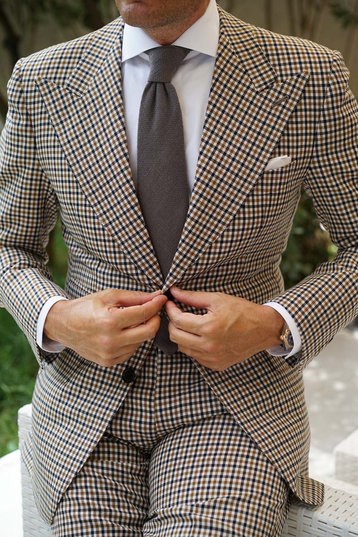 Charcoal Graphite Weave Linen Necktie - Image 10