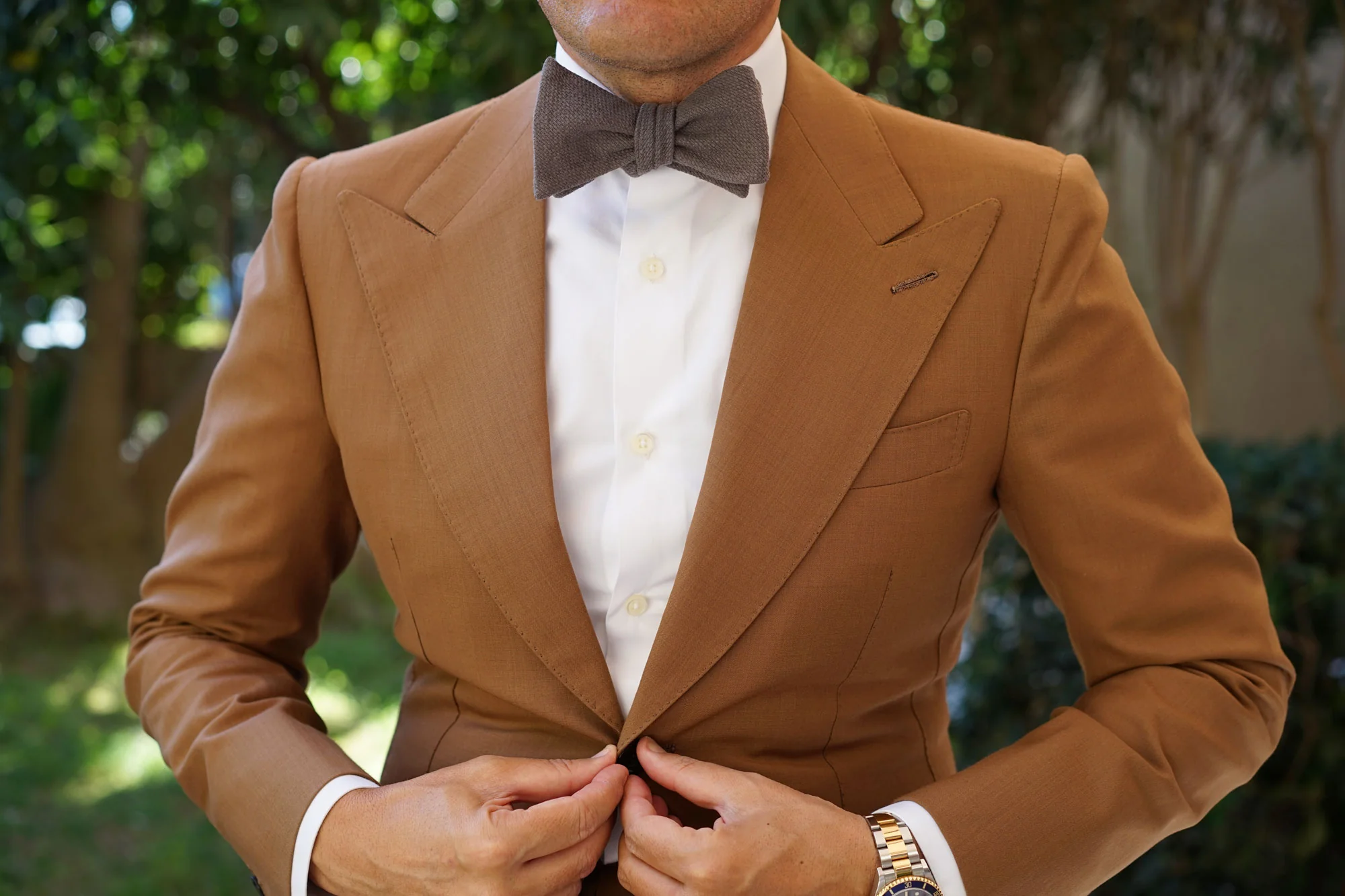 Charcoal Graphite Weave Linen Self Bow Tie - Image 4