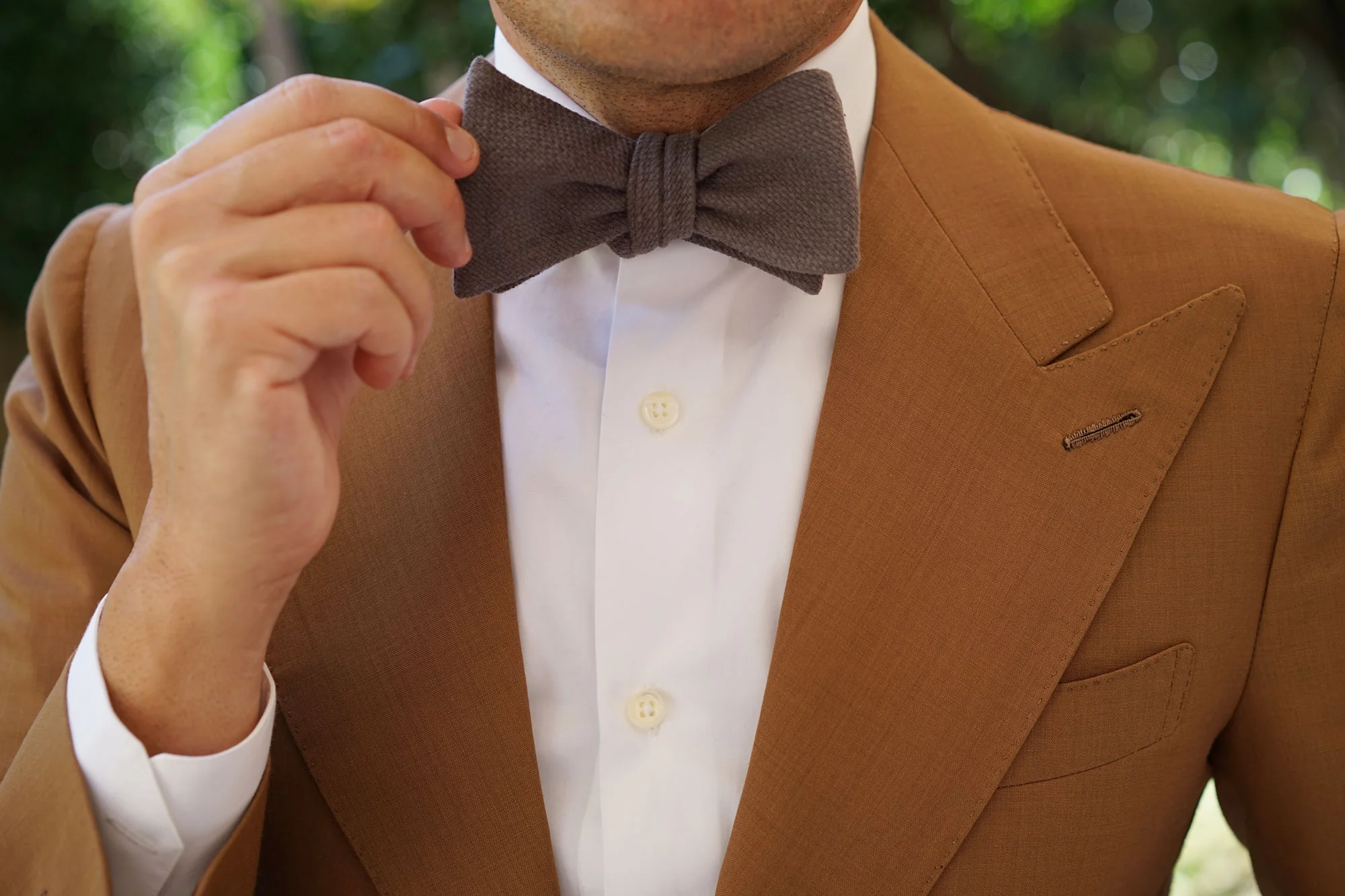 Charcoal Graphite Weave Linen Self Bow Tie - Image 6