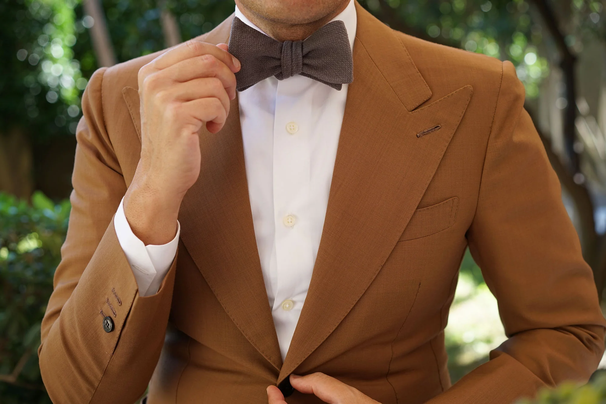 Charcoal Graphite Weave Linen Self Bow Tie - Image 7