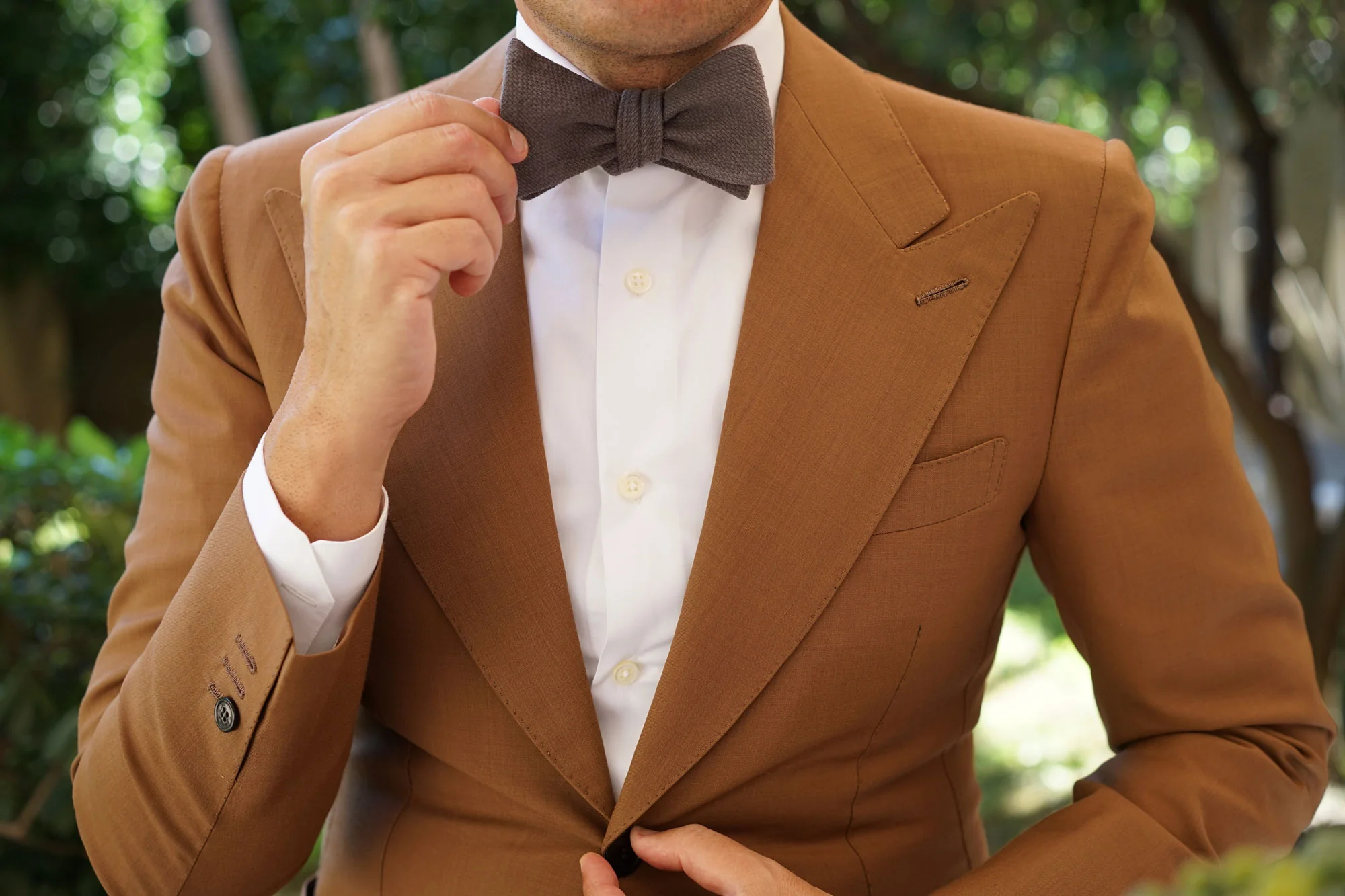 Charcoal Graphite Weave Linen Self Bow Tie - Image 9