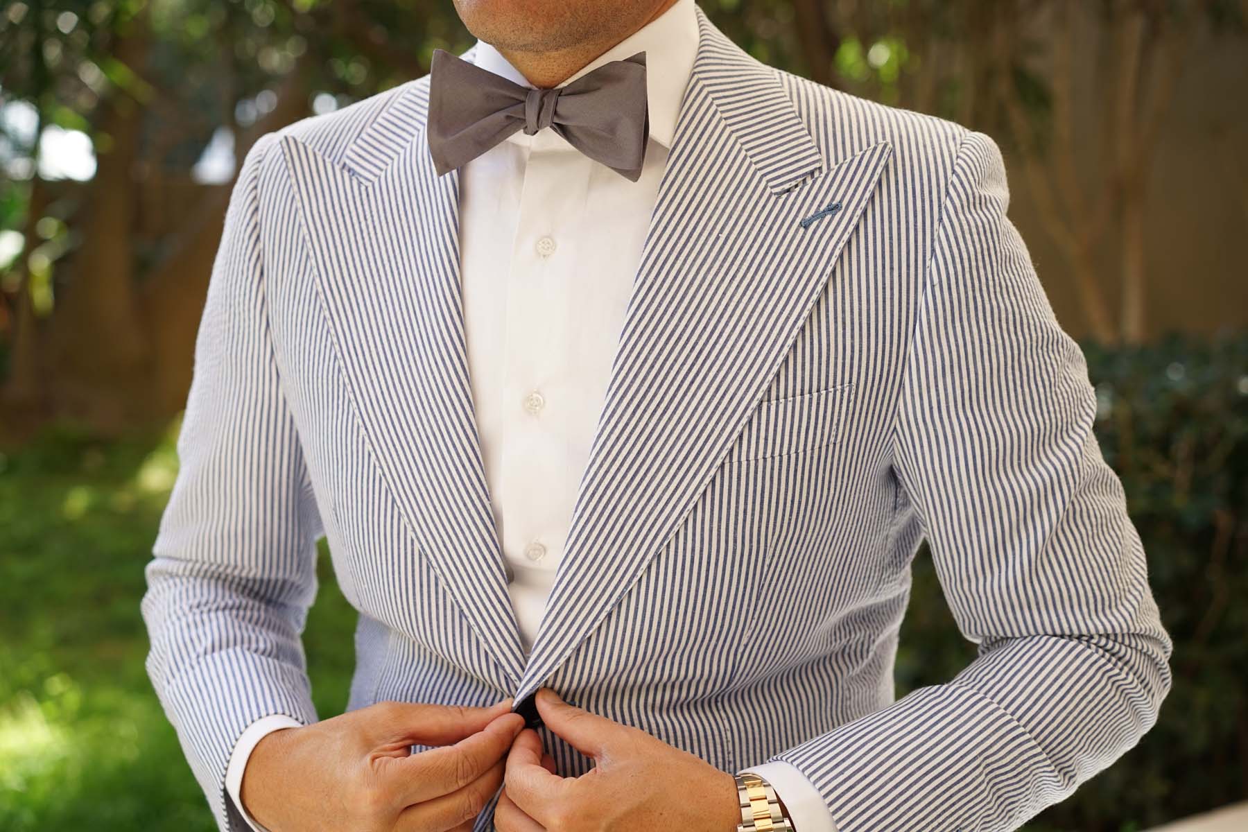 Charcoal Grey Cotton Self Tie Bow Tie - Image 5