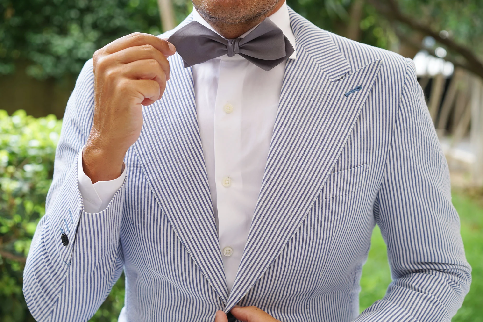 Charcoal Grey Cotton Self Tie Diamond Tip Bow Tie - Image 11