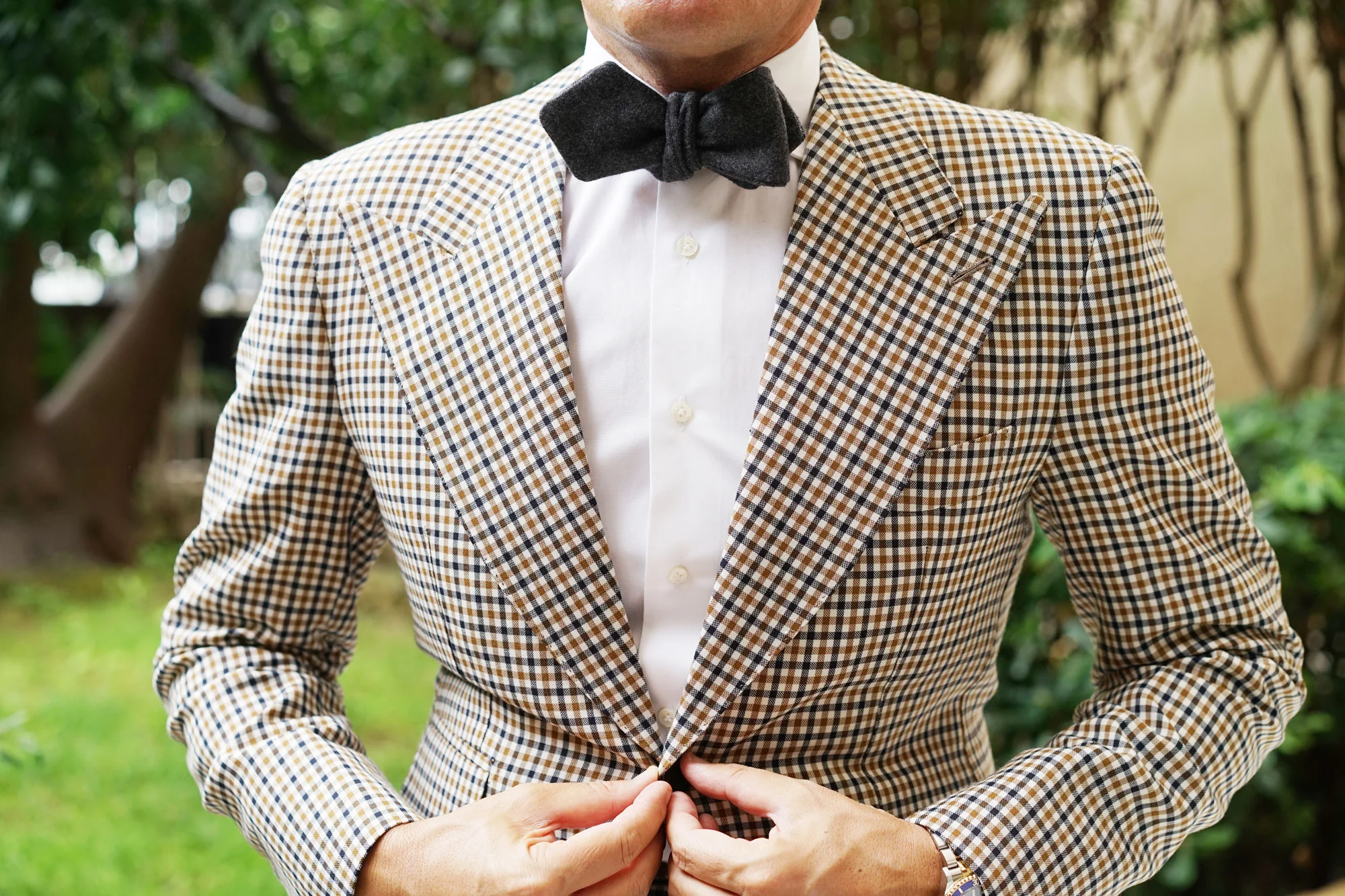 Charcoal Grey Dorset Wool Diamond Self Bow Tie - Image 7