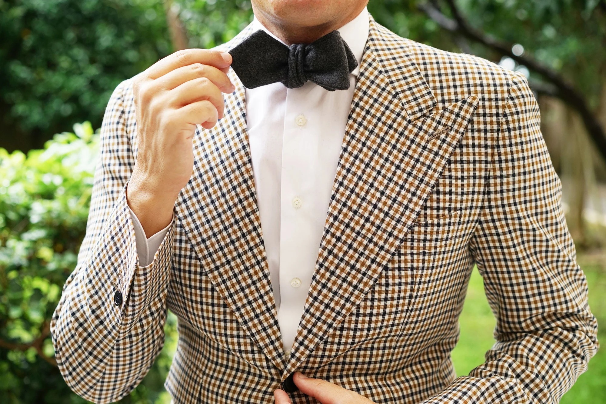 Charcoal Grey Dorset Wool Diamond Self Bow Tie - Image 9