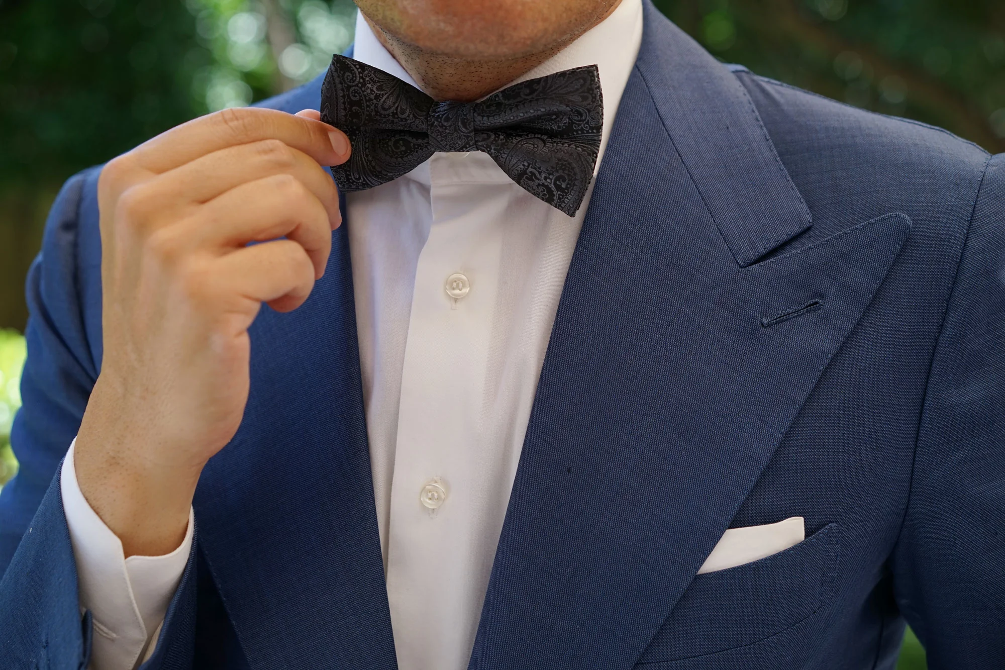 Charcoal Grey Paisley Bow Tie - Image 10