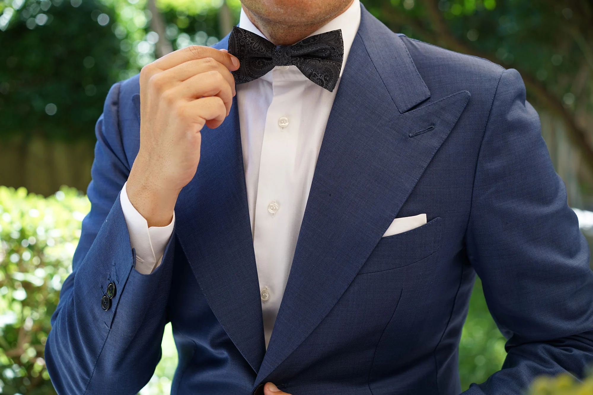 Charcoal Grey Paisley Bow Tie - Image 6