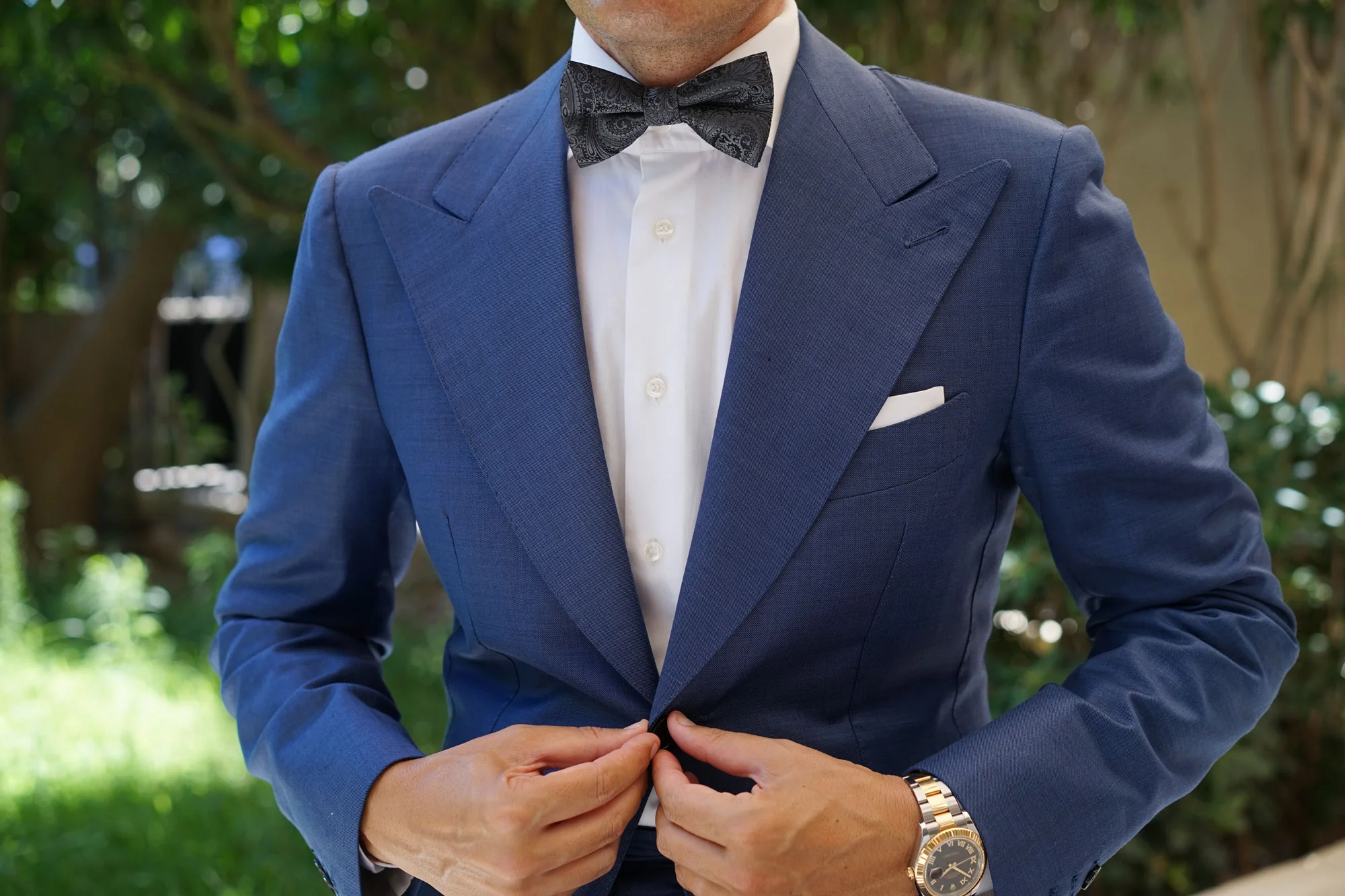 Charcoal Grey Paisley Bow Tie - Image 8
