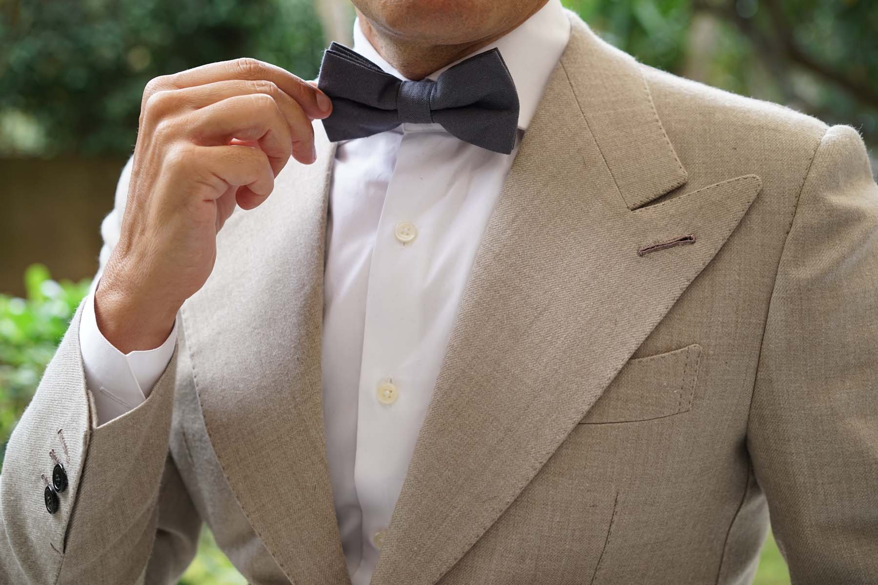 Charcoal Grey Slub Linen Bow Tie - Image 3