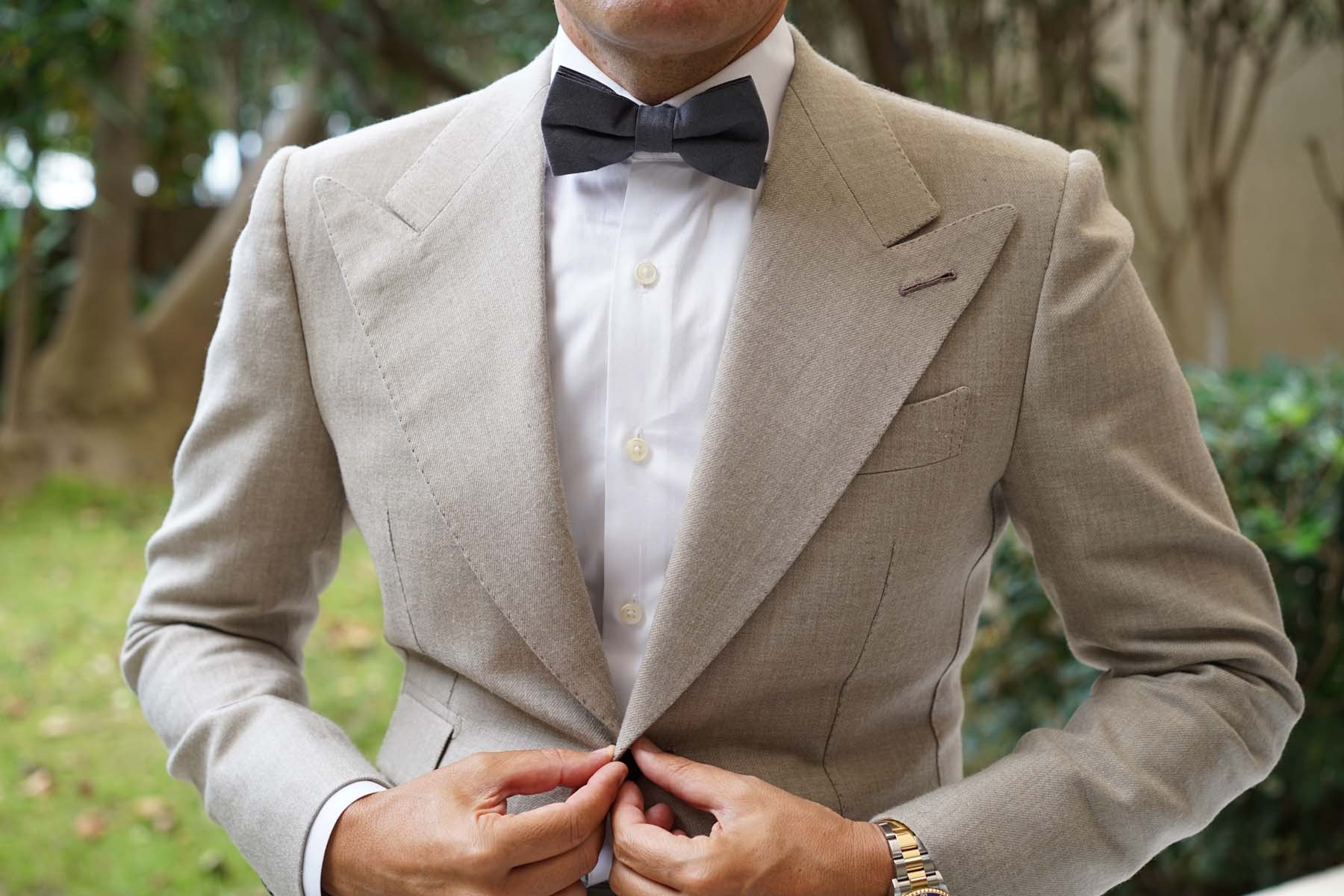 Charcoal Grey Slub Linen Bow Tie - Image 6