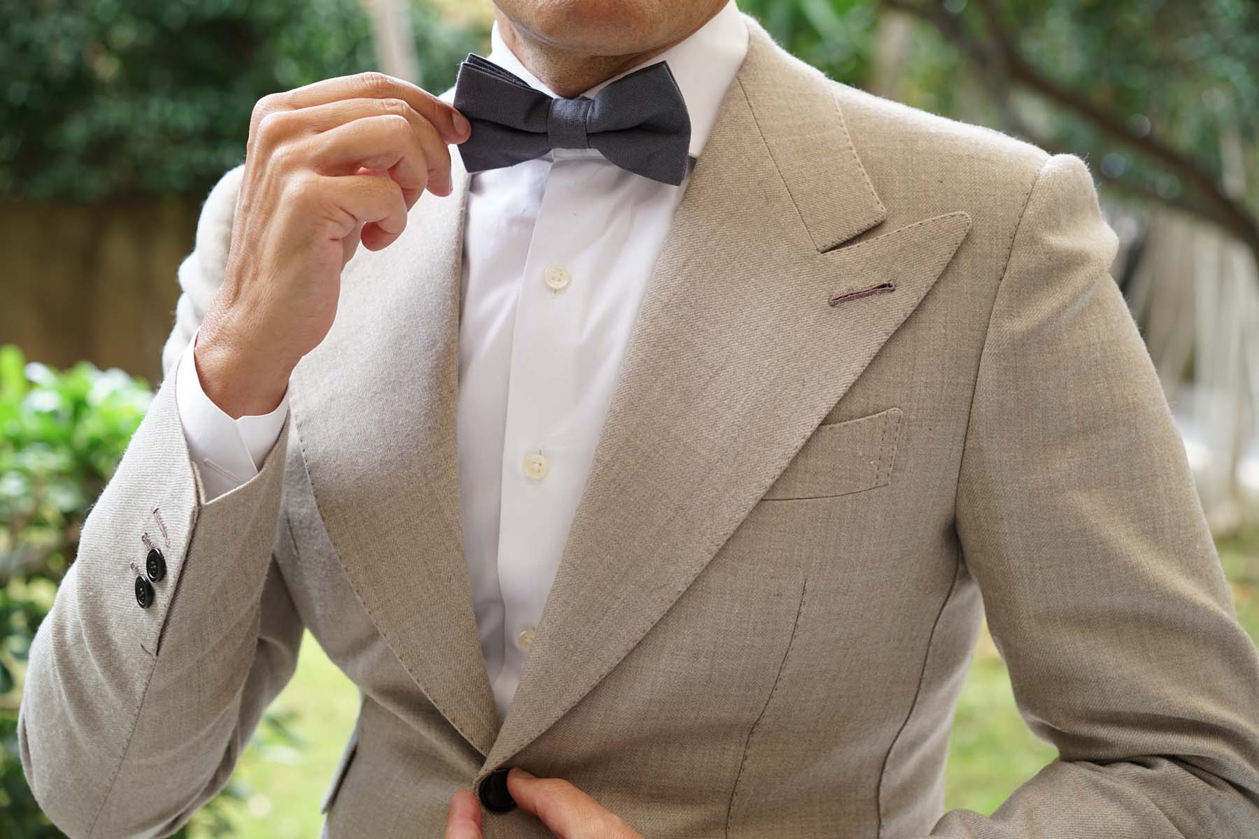 Charcoal Grey Slub Linen Bow Tie - Image 7