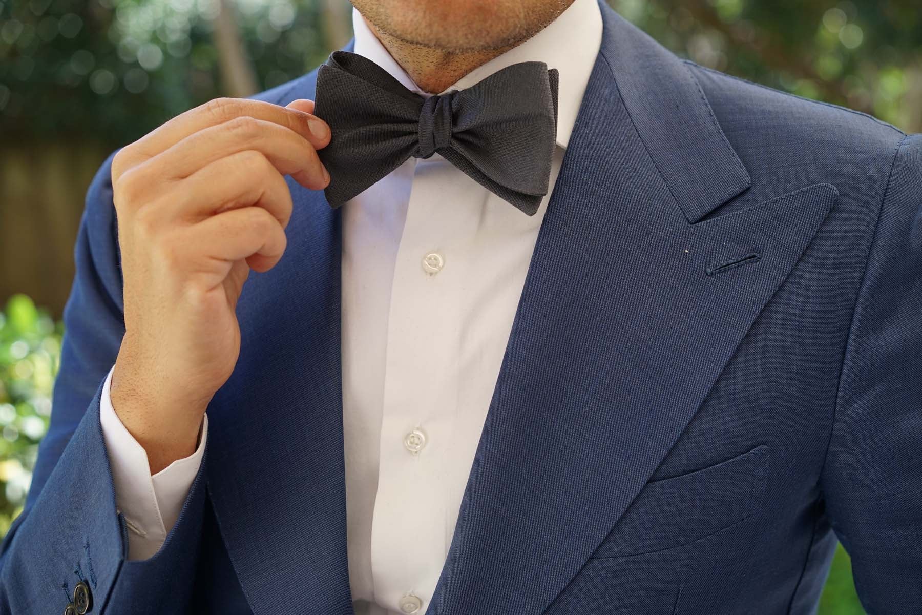 Charcoal Grey Slub Linen Self Tie Bow Tie - Image 8