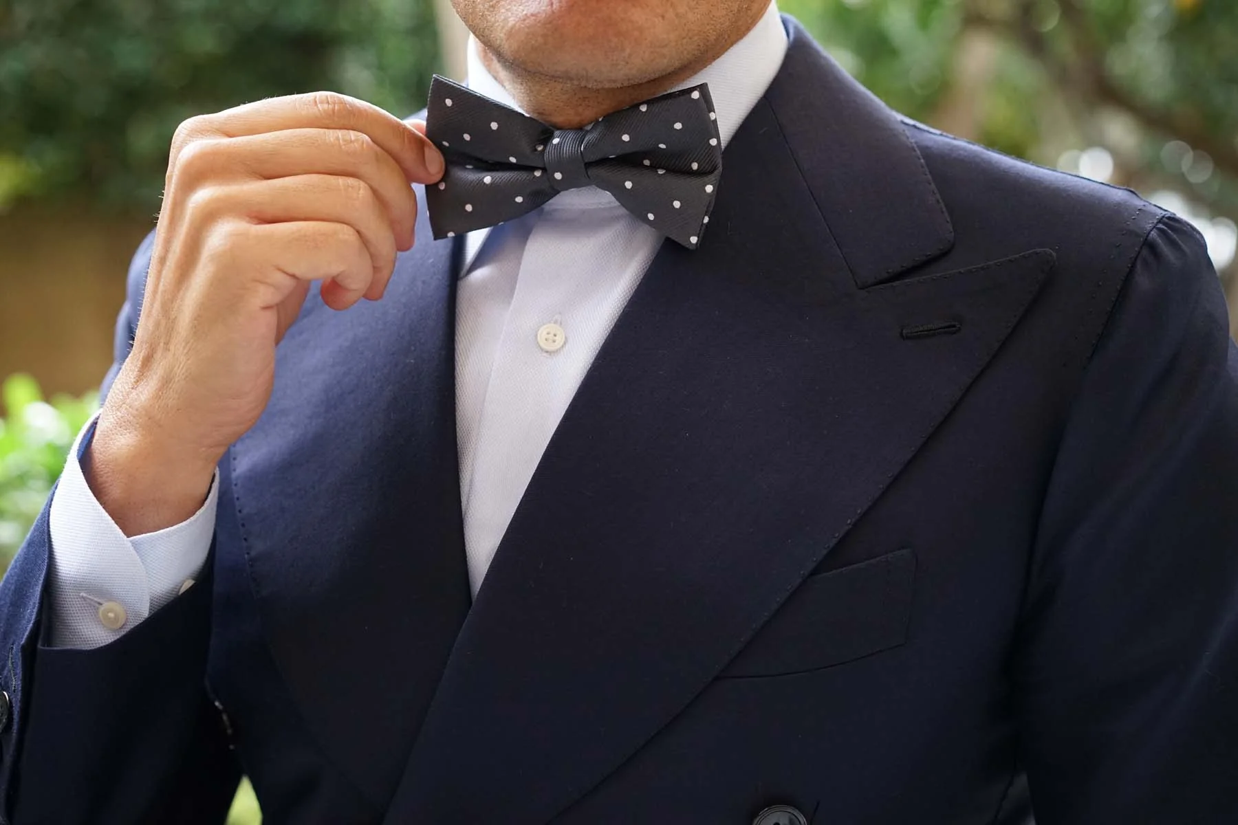 Charcoal Grey with White Polka Dots Bow Tie - Image 5