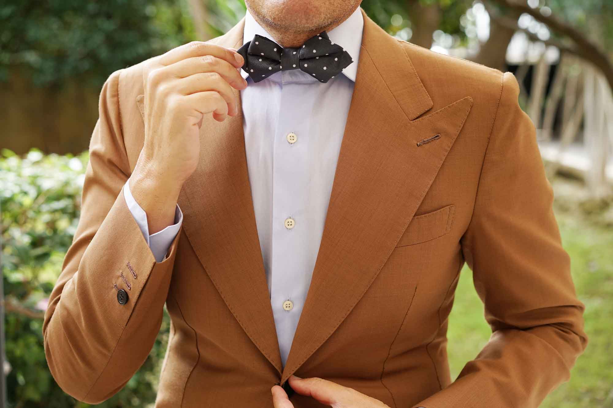 Charcoal Grey with White Polka Dots Diamond Bow Tie - Image 7