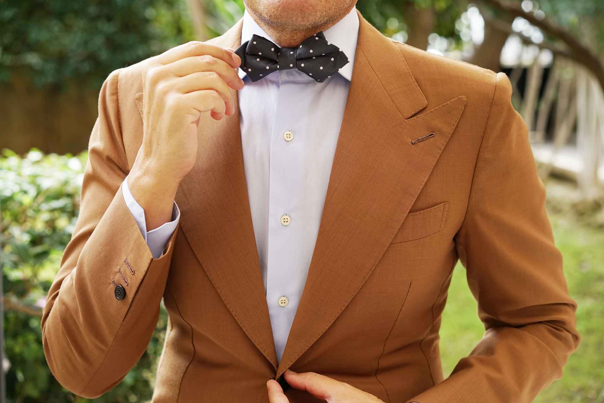 Charcoal Grey with White Polka Dots Diamond Bow Tie - Image 8