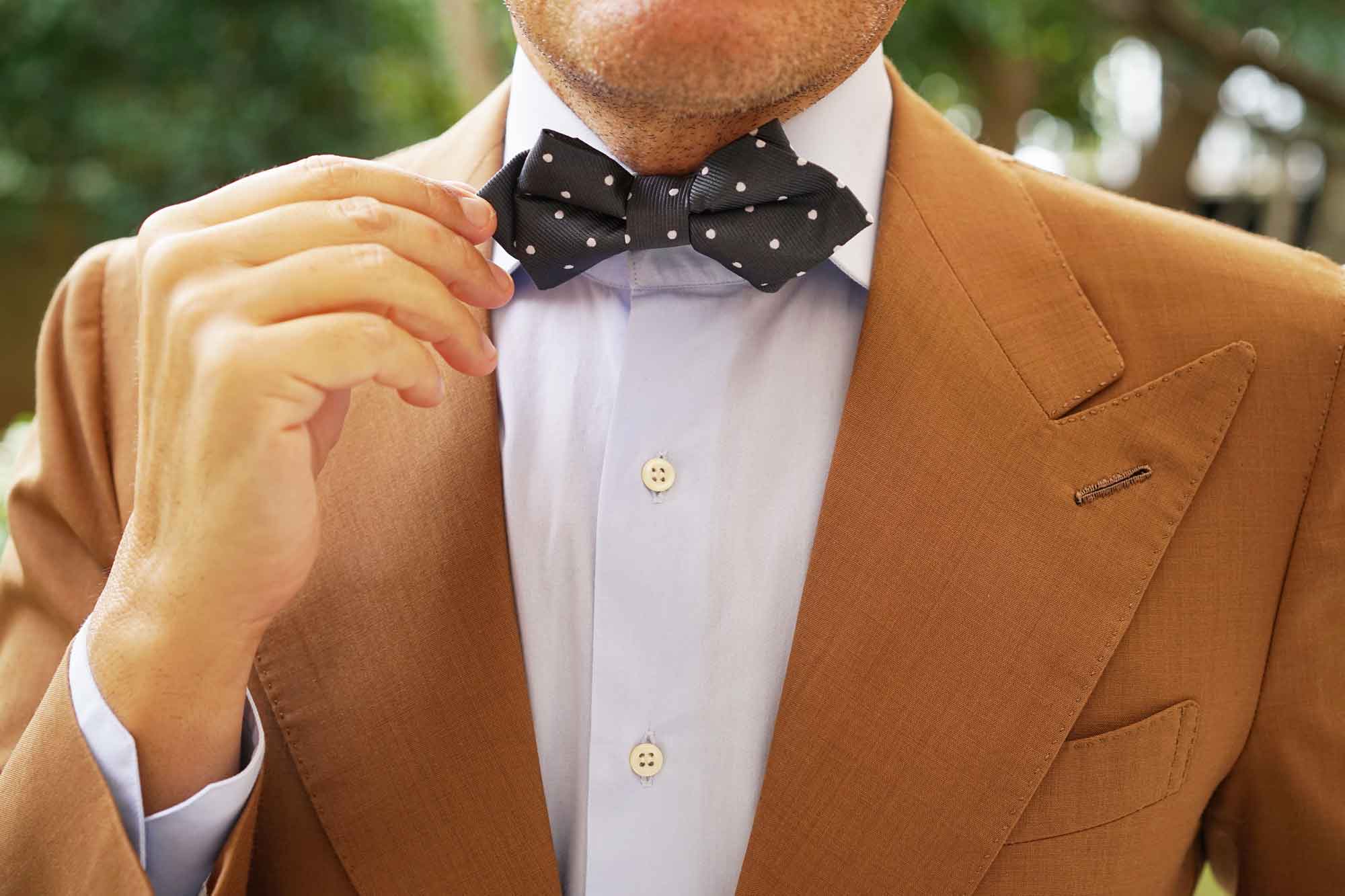 Charcoal Grey with White Polka Dots Diamond Bow Tie - Image 9