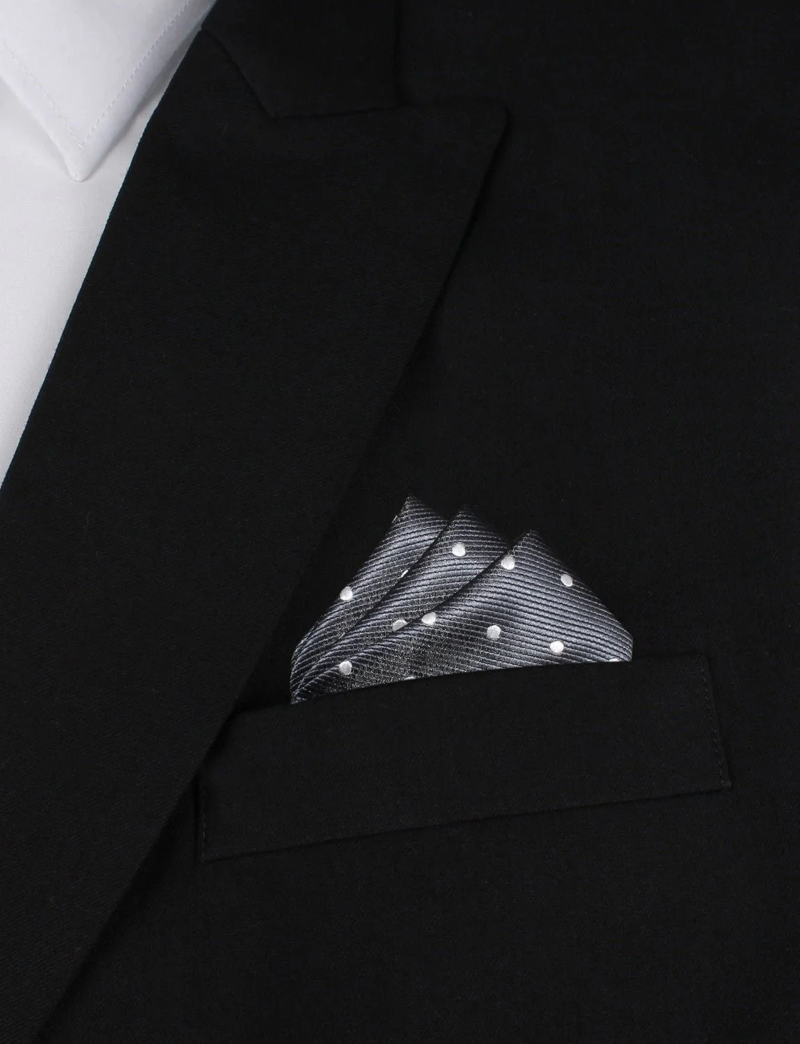 Charcoal Grey with White Polka Dots Pocket Square - Image 3