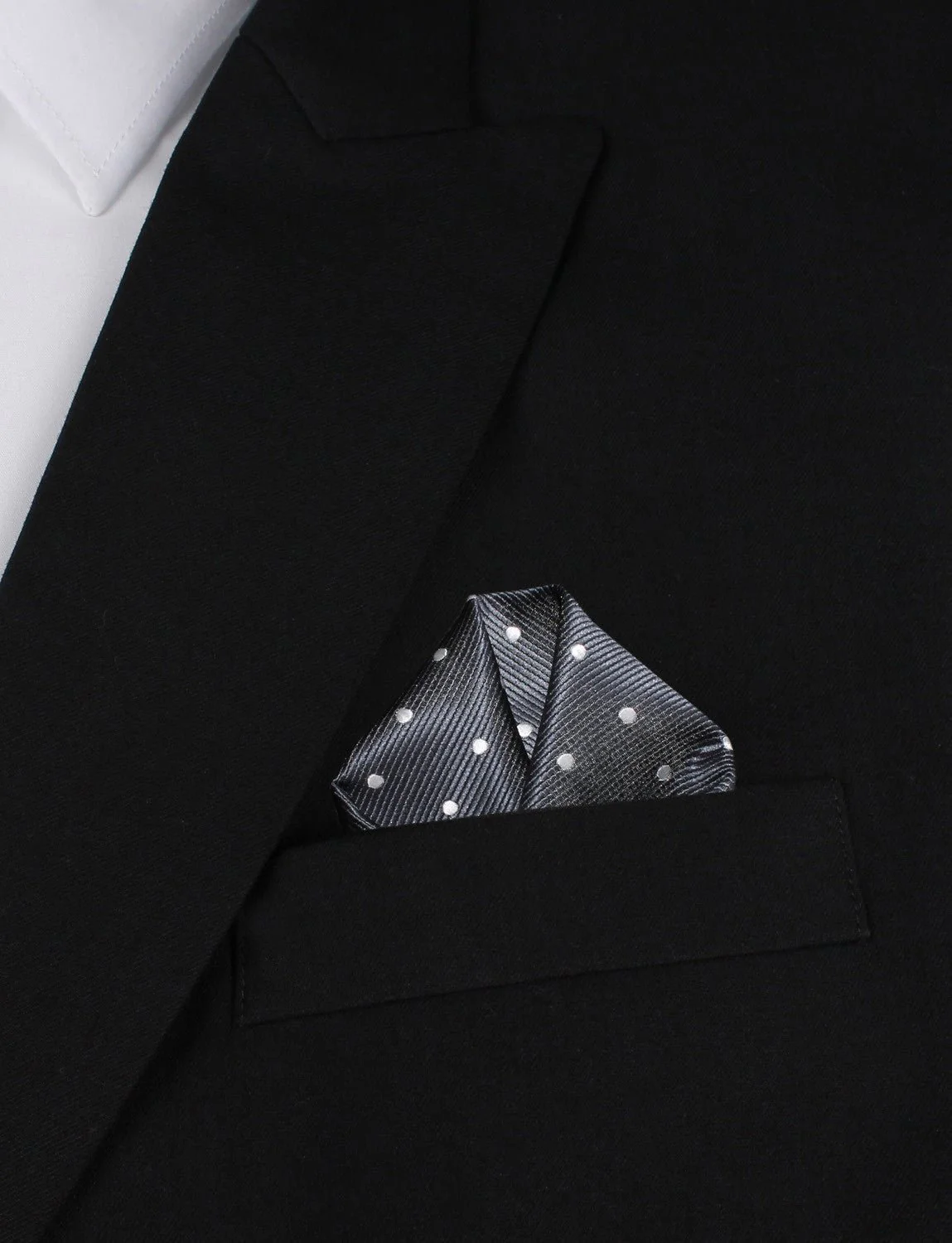 Charcoal Grey with White Polka Dots Pocket Square - Image 4