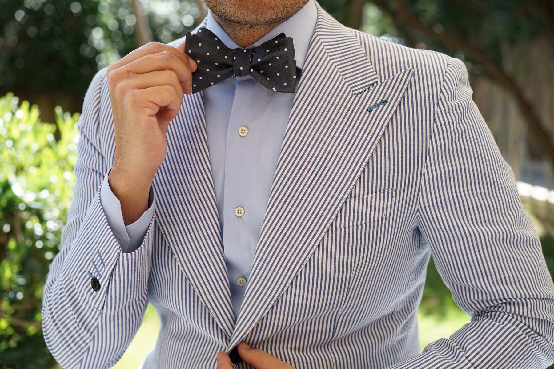 Charcoal Grey with White Polka Dots Self Tie Bow Tie - Image 7