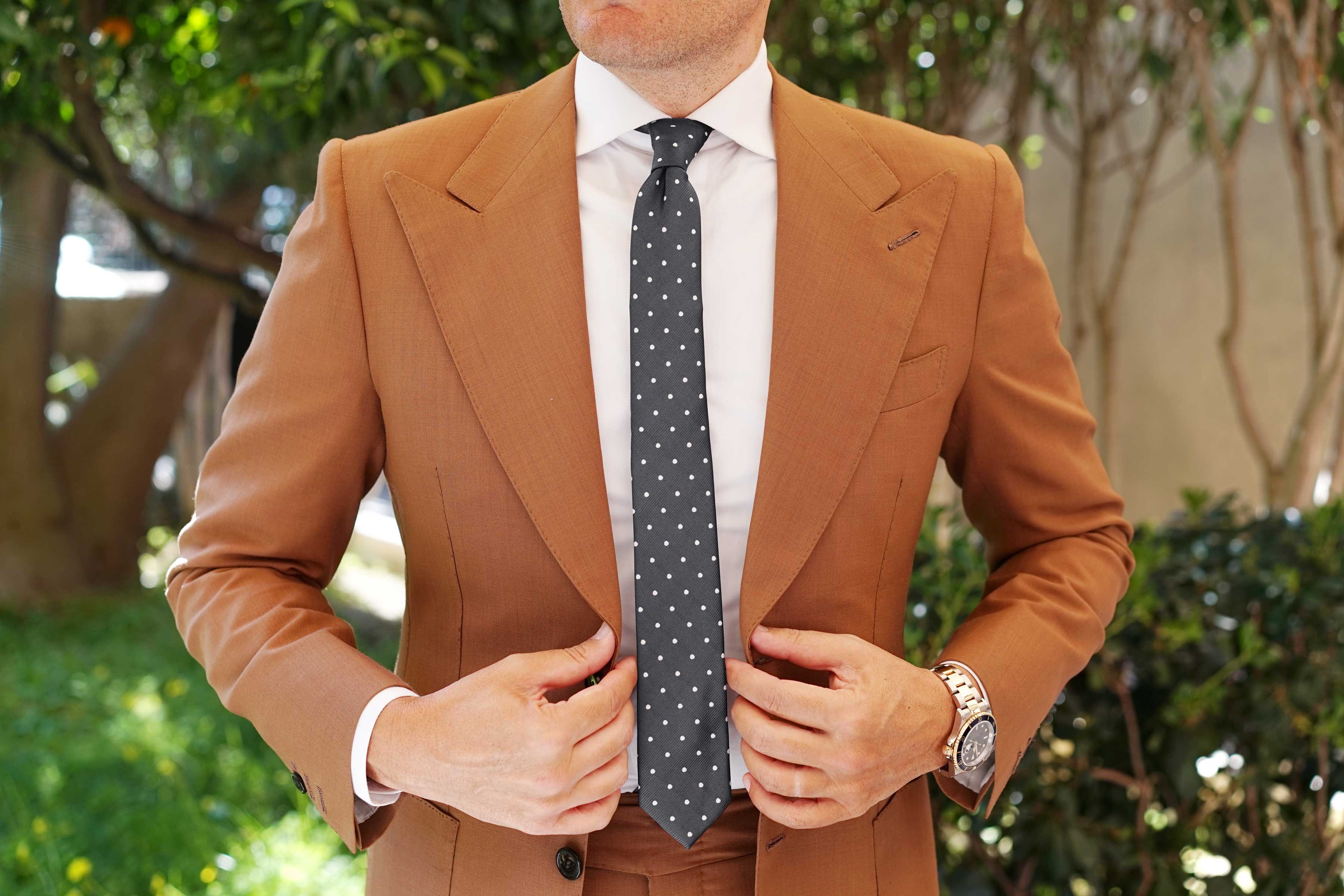 Charcoal Grey with White Polka Dots Skinny Tie - Image 5