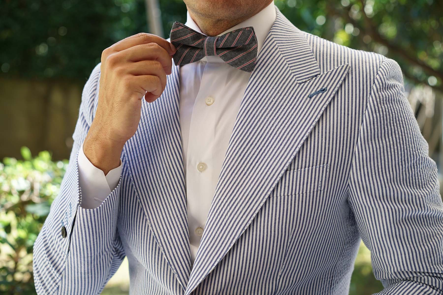 Cherry Red Pinstripe Bow Tie - Image 3