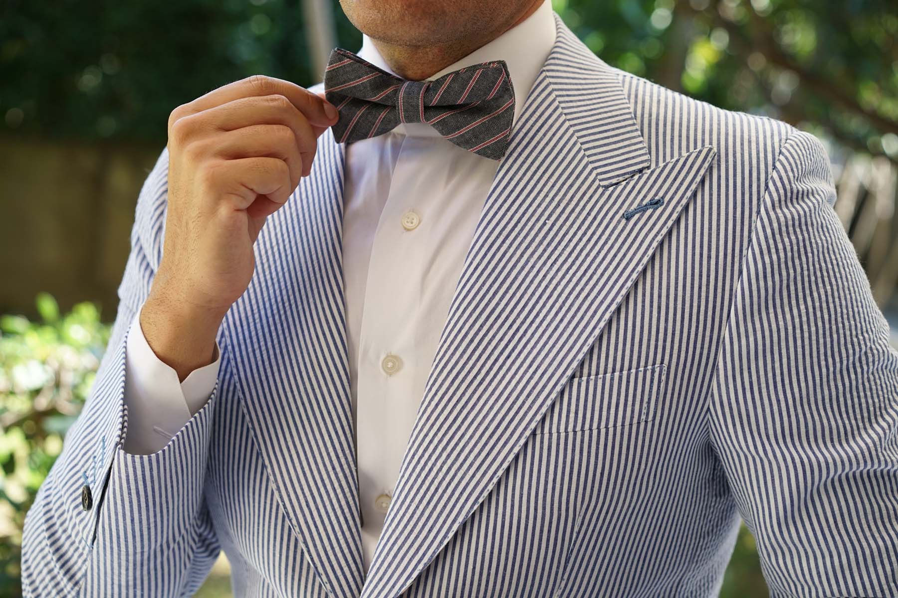 Cherry Red Pinstripe Bow Tie - Image 5