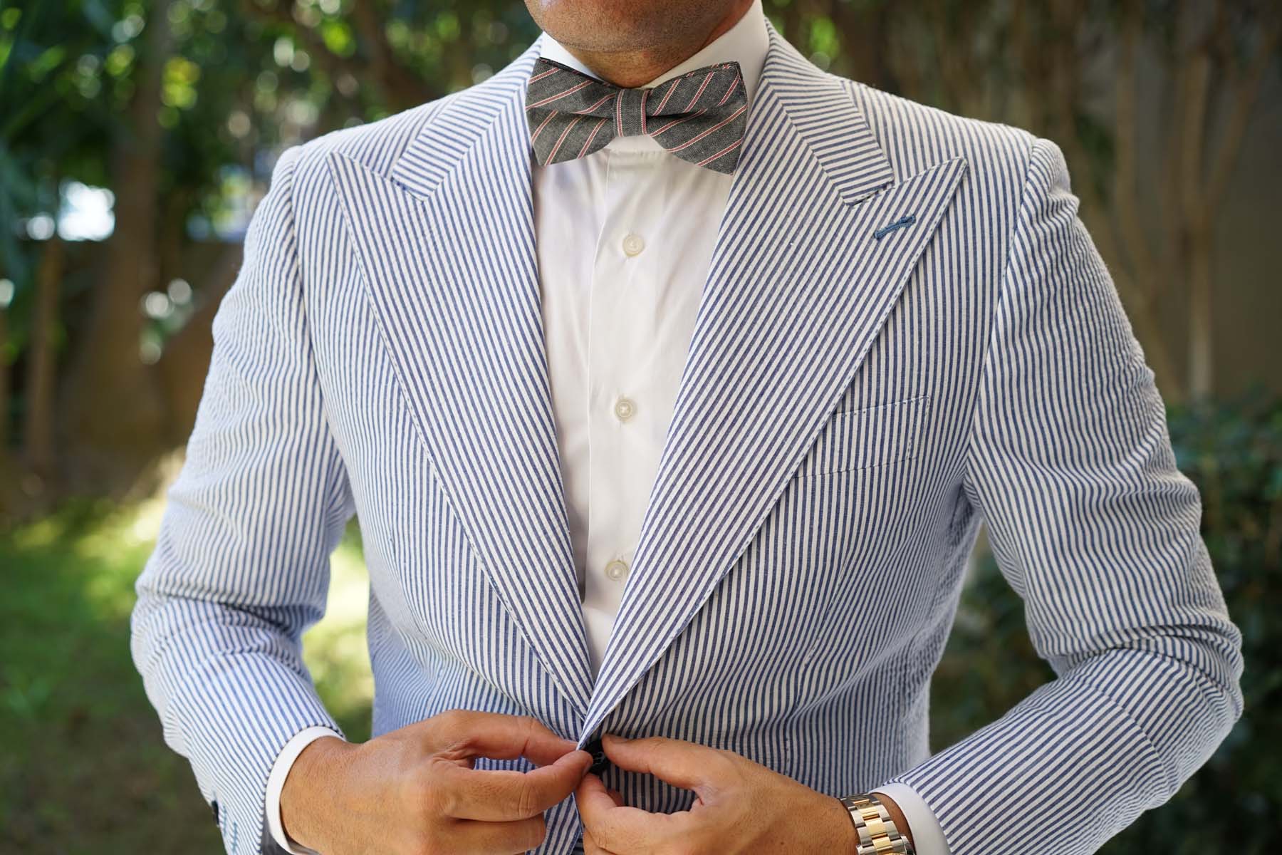 Cherry Red Pinstripe Bow Tie - Image 6