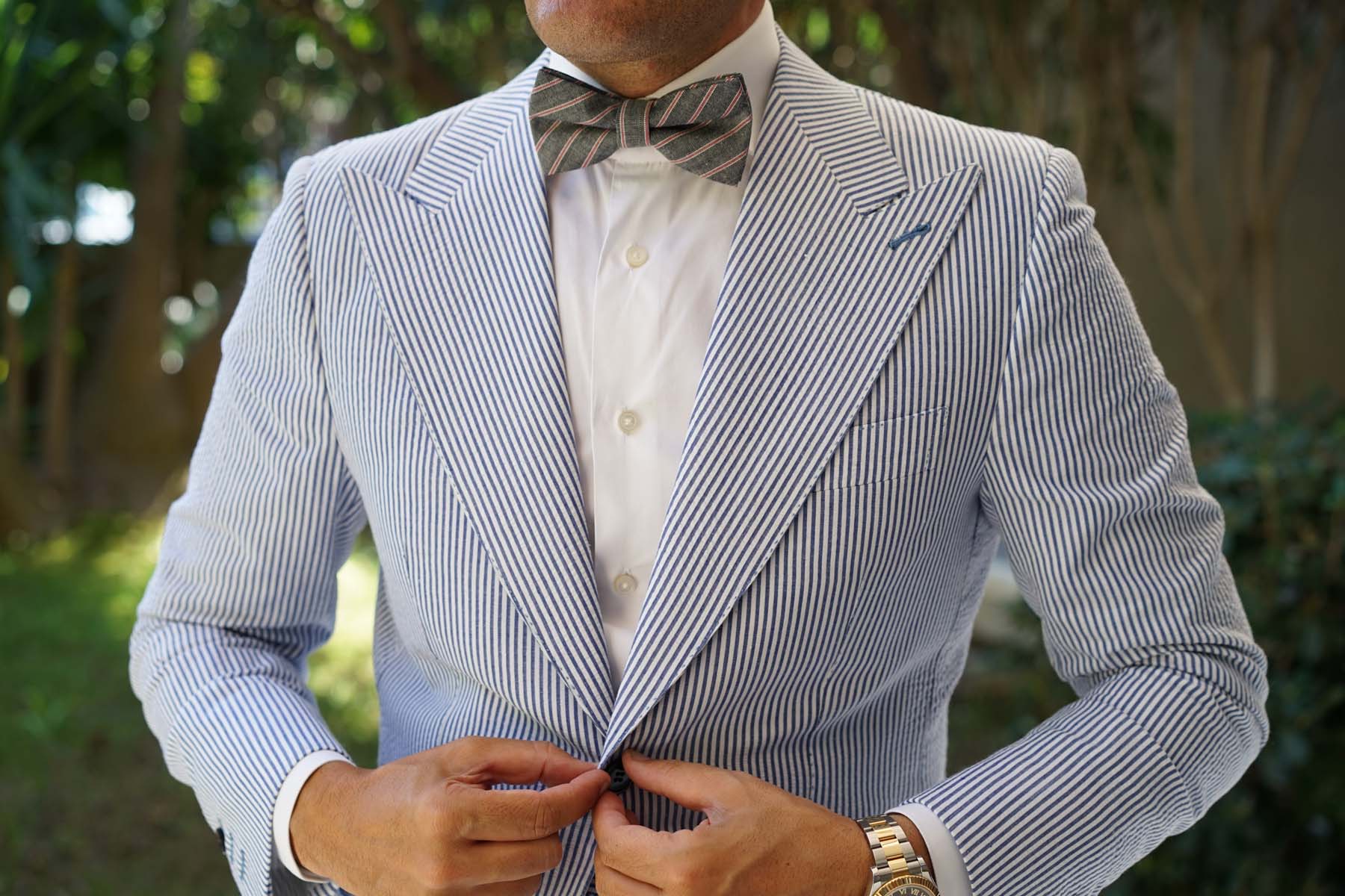 Cherry Red Pinstripe Bow Tie - Image 7