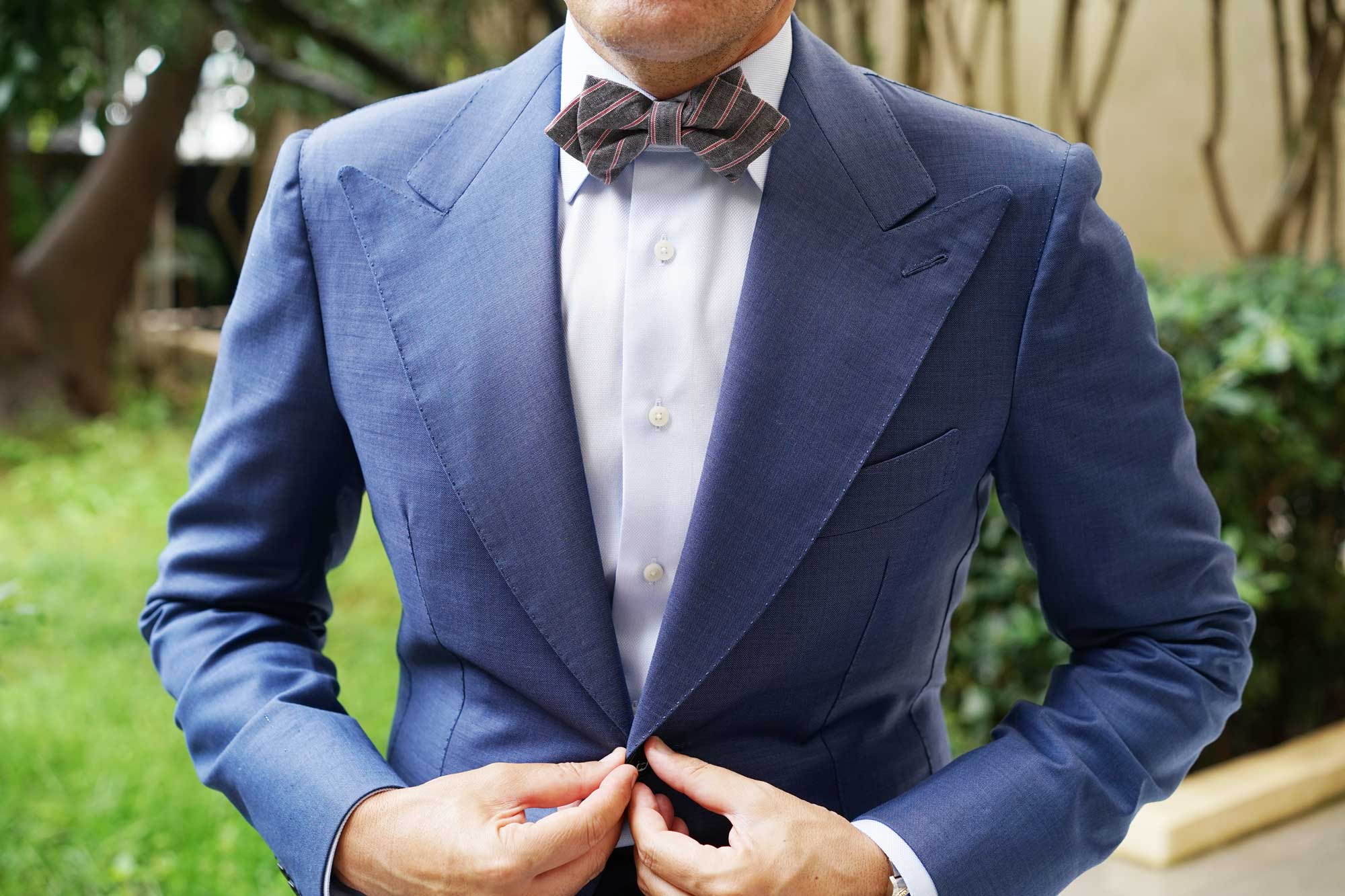 Cherry Red Pinstripe Diamond Bow Tie - Image 6