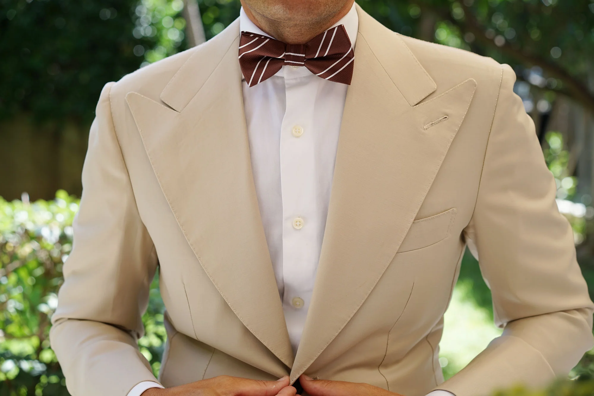 Chocolate Brown Double Stripe Bow Tie - Image 10