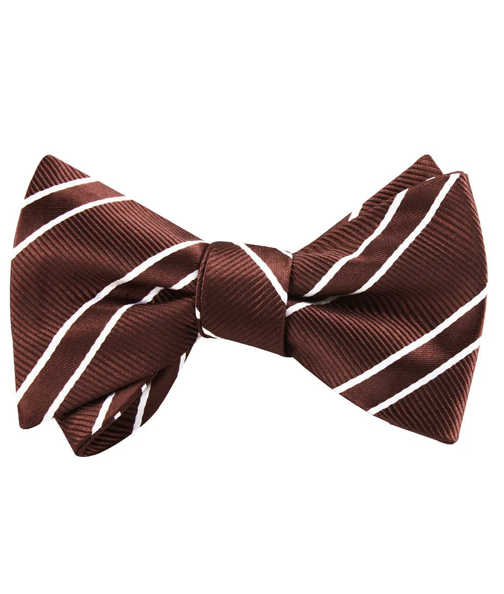 Chocolate Brown Double Stripe Self Bow Tie - Image 2