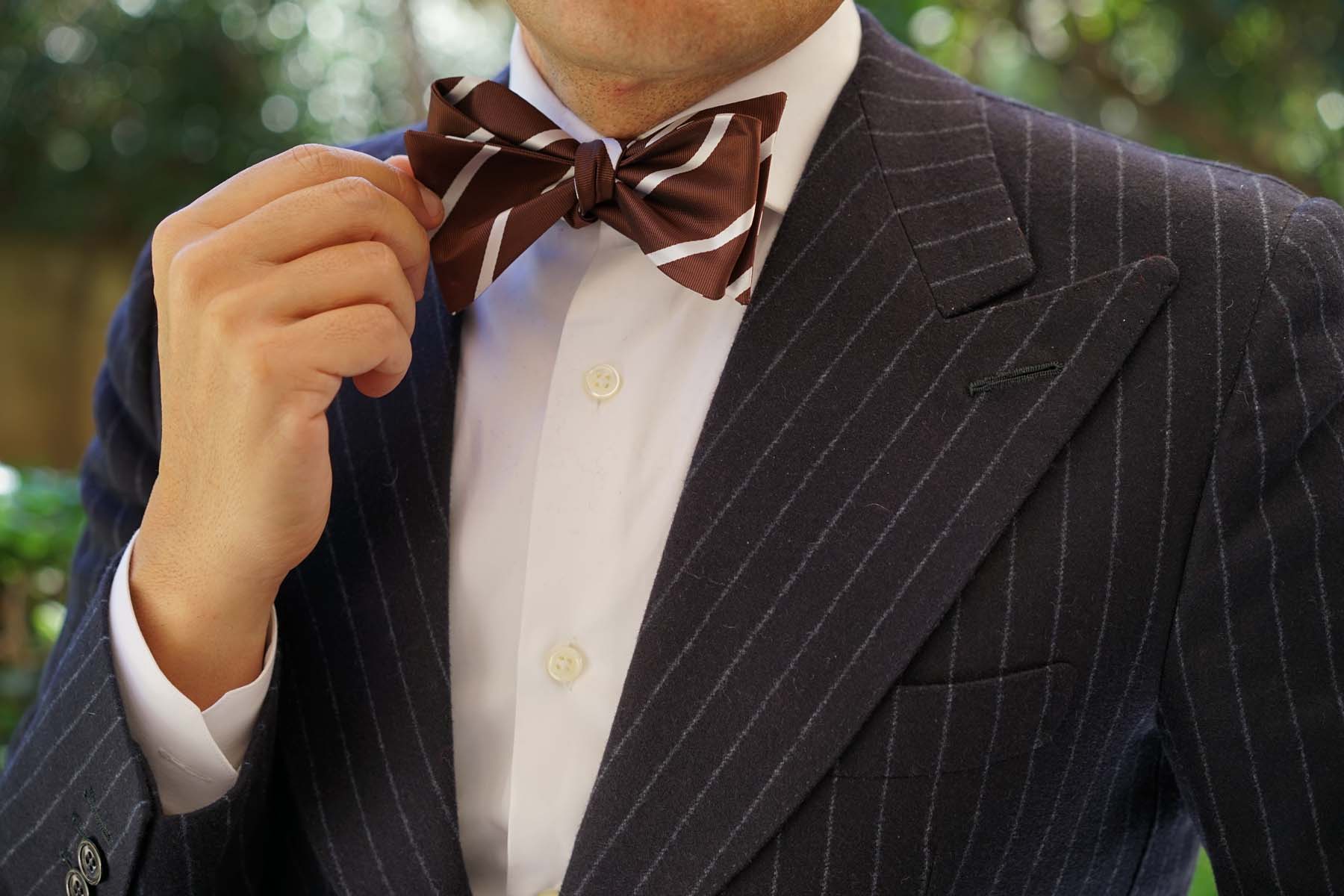Chocolate Brown Striped Self Bow Tie - Image 6