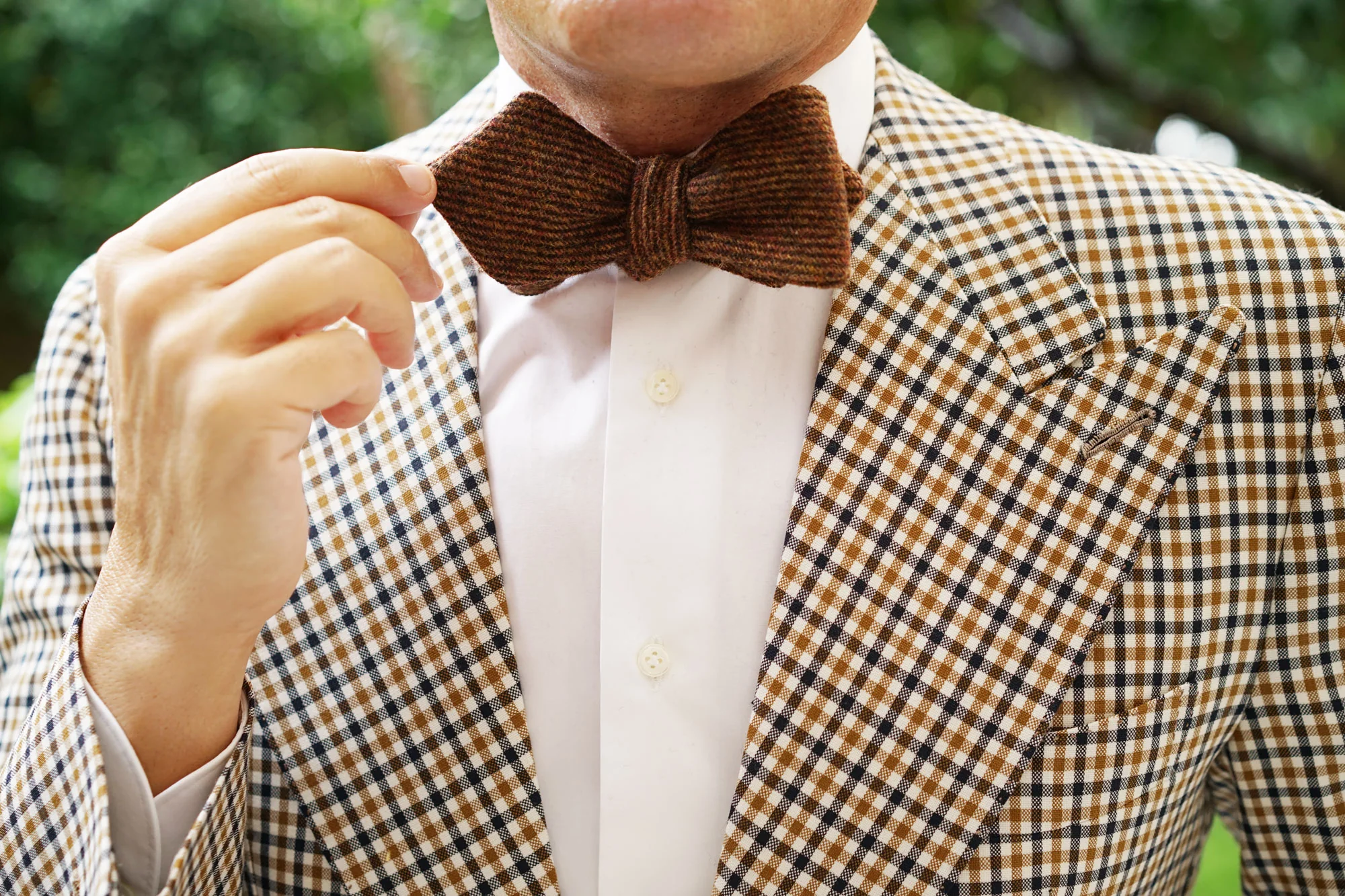 Chocolate Brown Striped Wool Diamond Self Bow Tie - Image 9