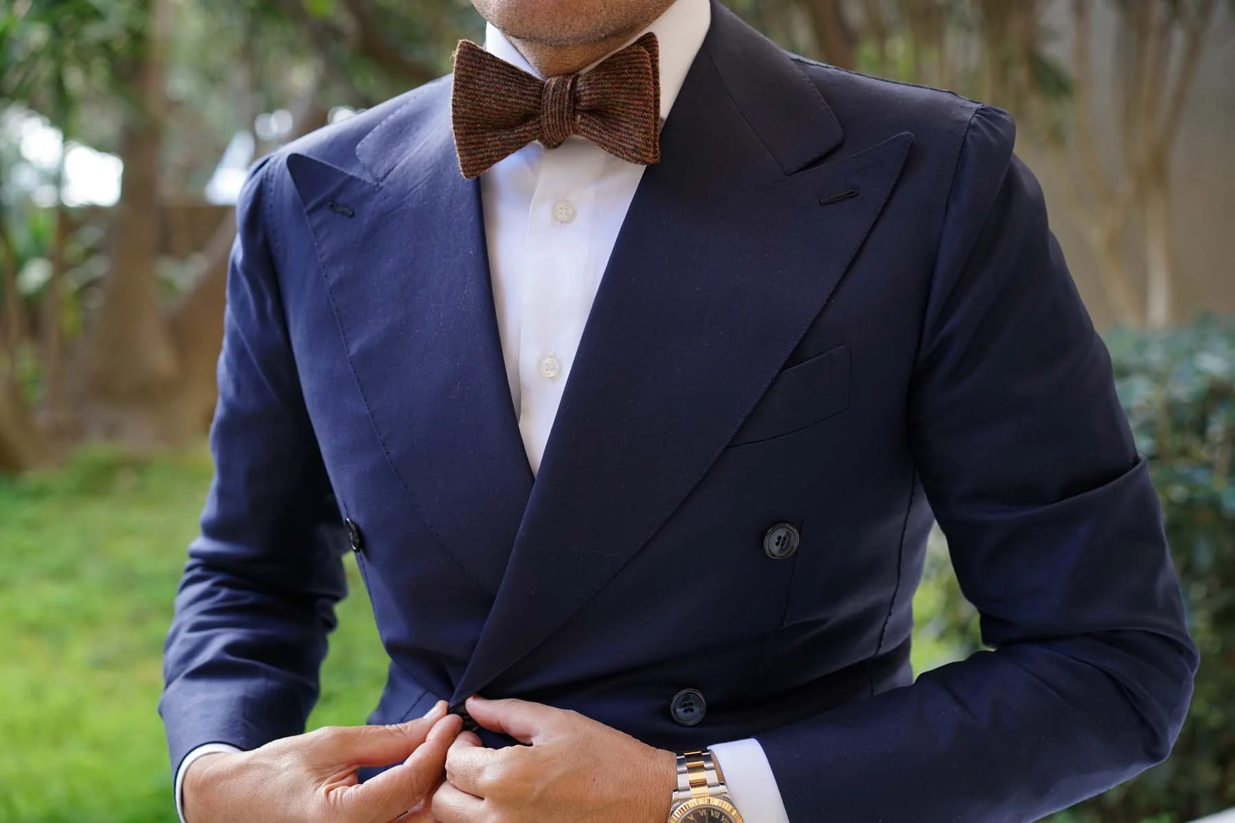 Chocolate Brown Striped Wool Self Bow Tie - Image 9